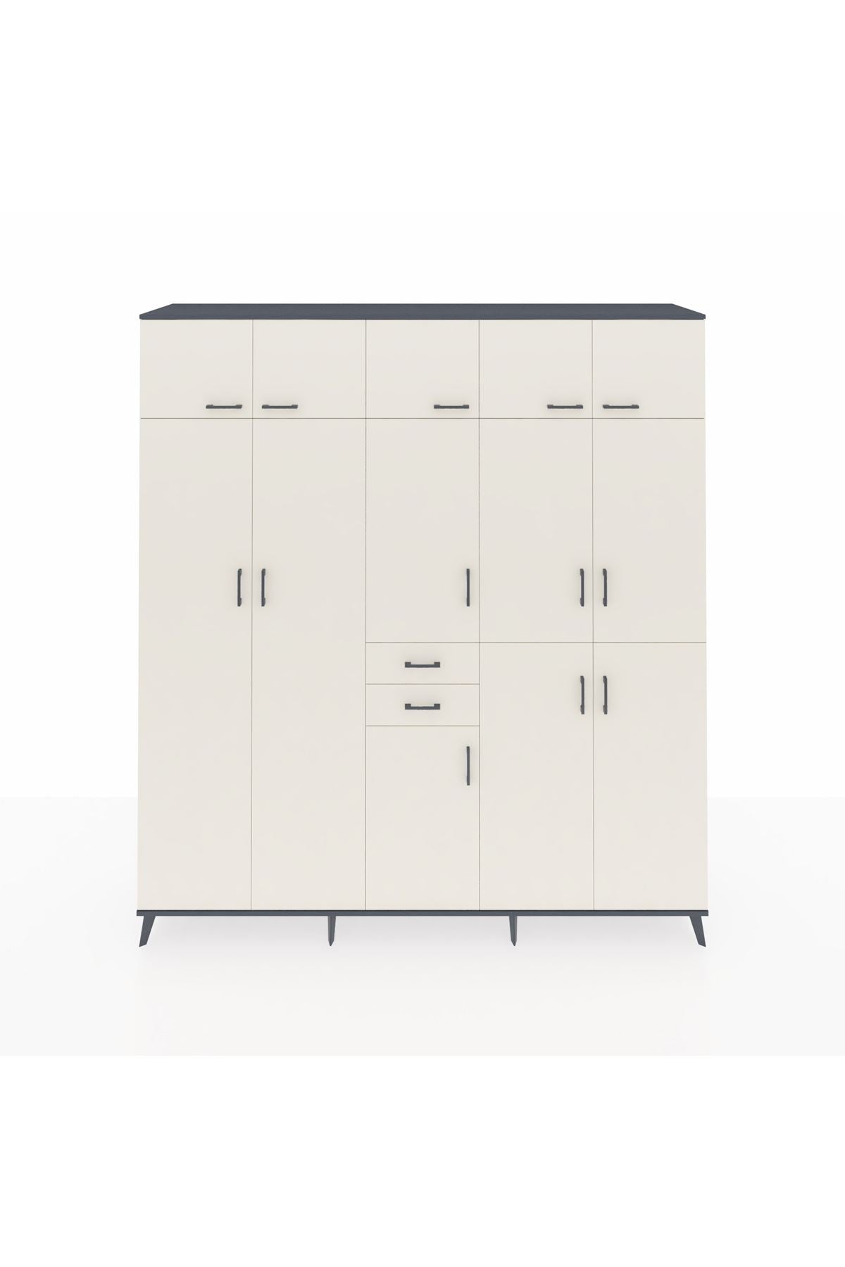 Hyperion Dolap 10 Raflı 2 Çekmeceli 3 Askılı 220x44x243 Antrasit-Aytaşı/Aytaşı