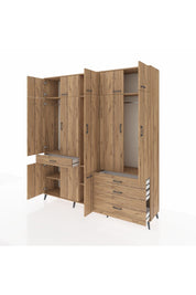 Hyperion Dolap 8 Raflı 4 Çekmeceli 3 Askılı 220x44x243 Çam-Çam/Çam