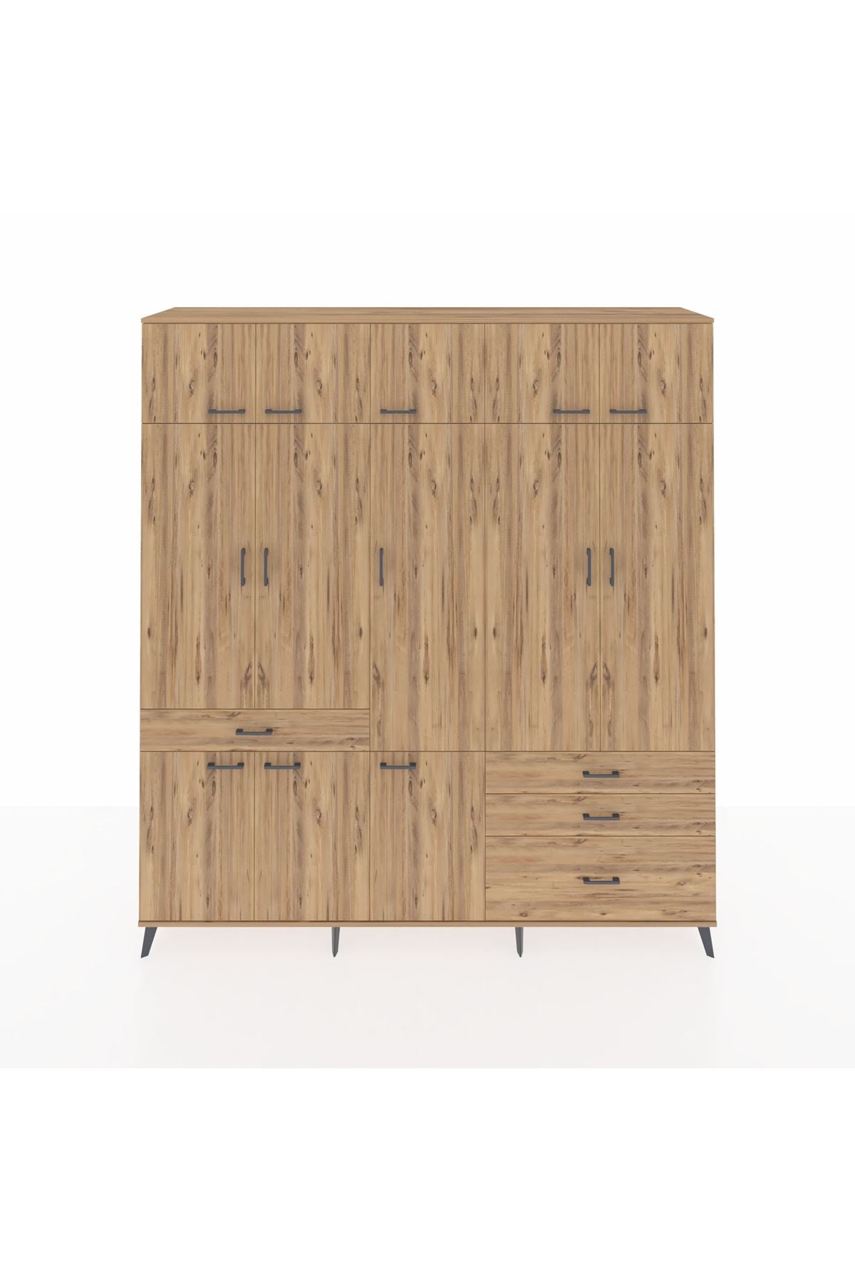 Hyperion Dolap 8 Raflı 4 Çekmeceli 3 Askılı 220x44x243 Çam-Çam/Çam