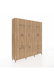 Hyperion Dolap 8 Raflı 4 Çekmeceli 3 Askılı 220x44x243 Çam-Çam/Çam