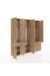 Hyperion Dolap 8 Raflı 4 Çekmeceli 3 Askılı 220x44x243 Çam-Çam/Çam