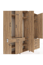 Hyperion Dolap 8 Raflı 4 Çekmeceli 3 Askılı 220x44x243 Çam-Çam/Çam