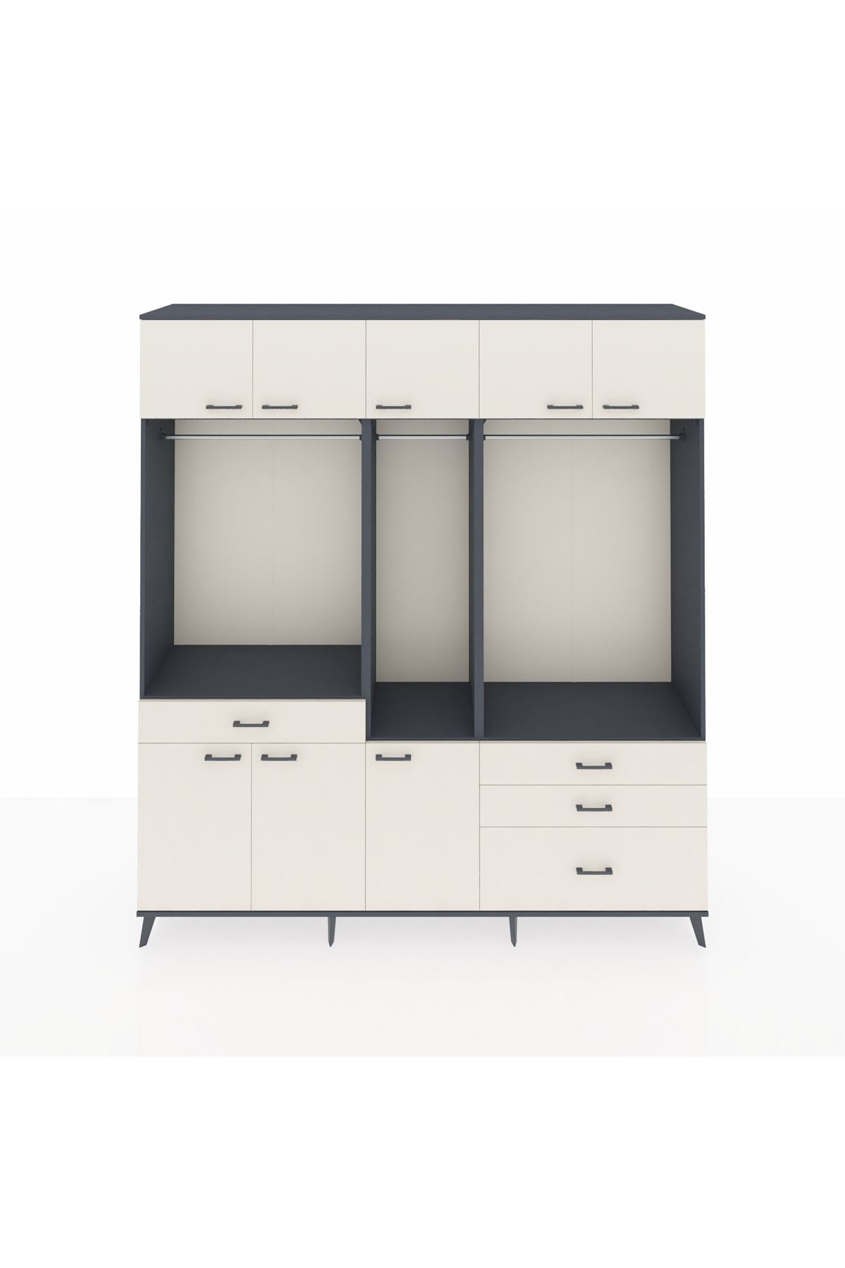 Hyperion Dolap 8 Raflı 4 Çekmeceli 3 Askılı 220x44x243 Antrasit-Aytaşı/Aytaşı