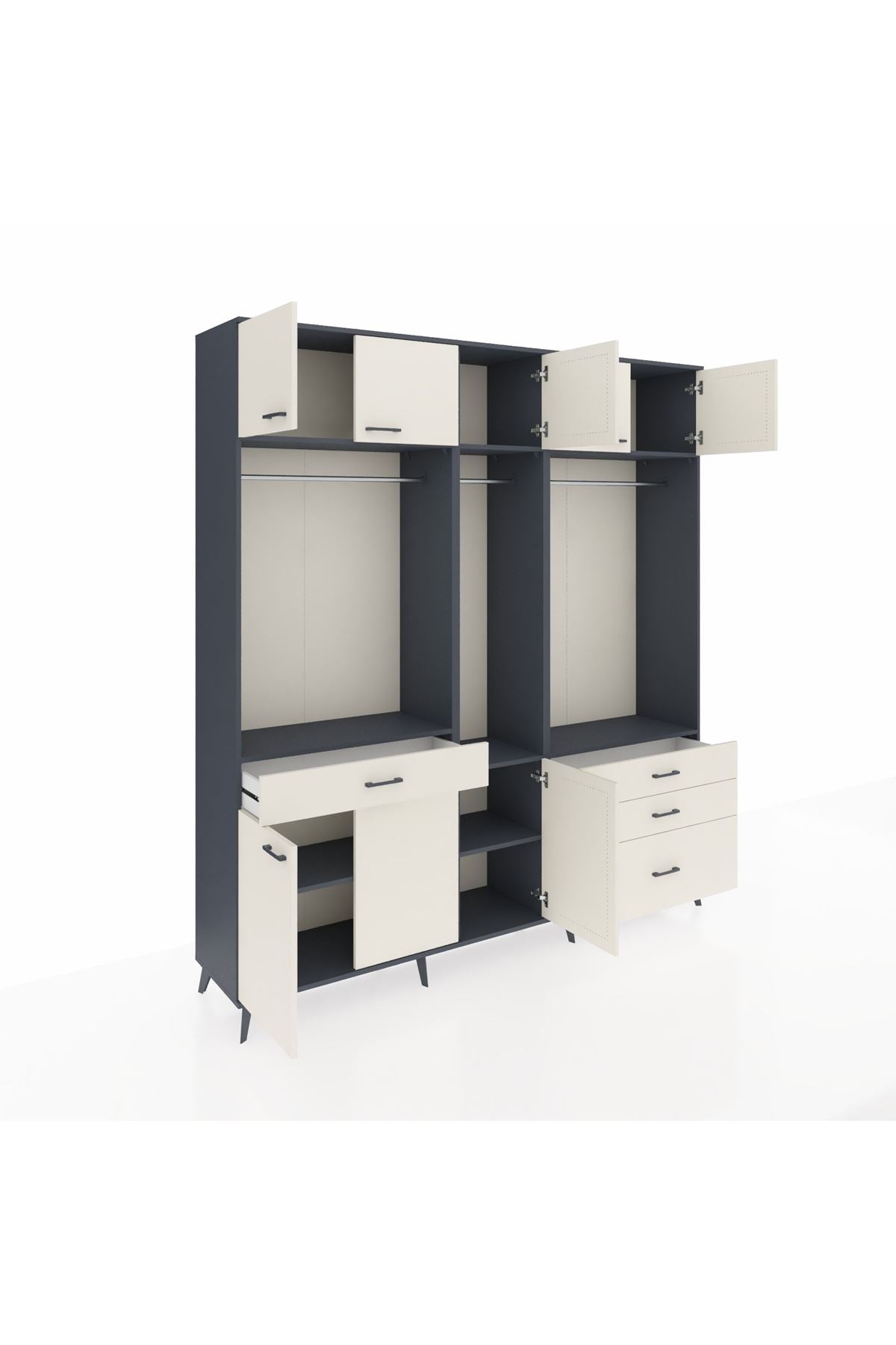 Hyperion Dolap 8 Raflı 4 Çekmeceli 3 Askılı 220x44x243 Antrasit-Aytaşı/Aytaşı