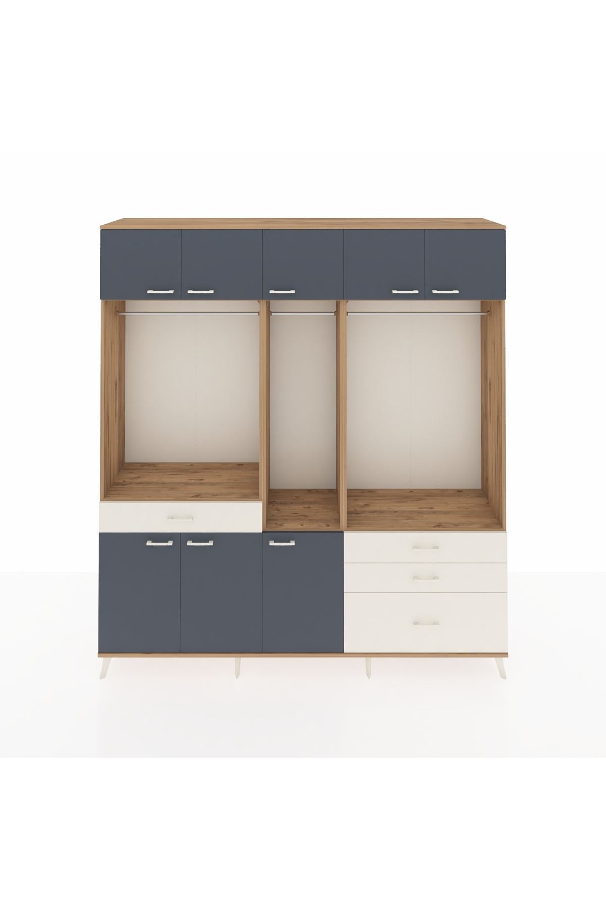 Hyperion Dolap 8 Raflı 4 Çekmeceli 3 Askılı 220x44x243 Çam-Antrasit/Aytaşı