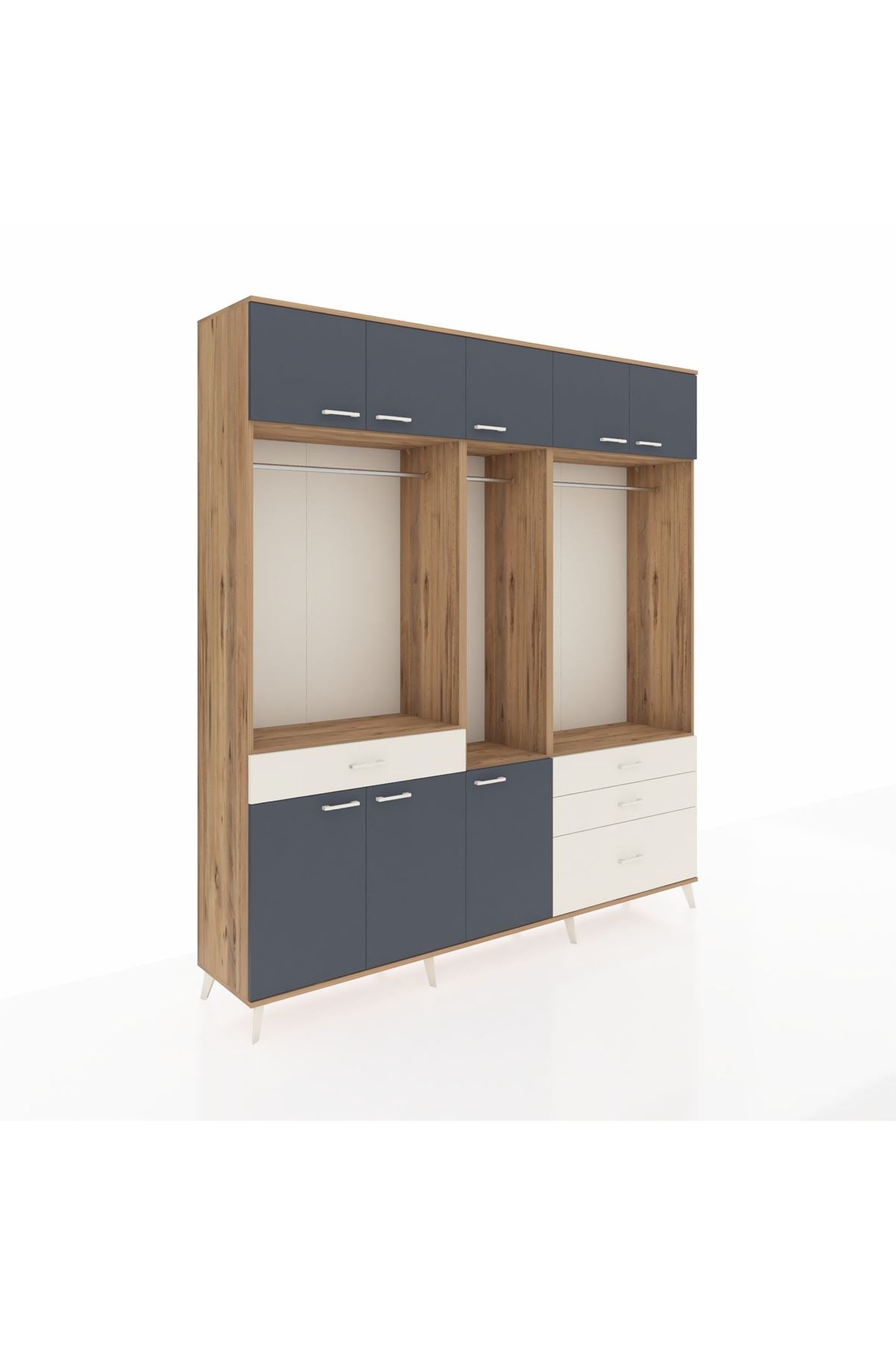 Hyperion Dolap 8 Raflı 4 Çekmeceli 3 Askılı 220x44x243 Çam-Antrasit/Aytaşı