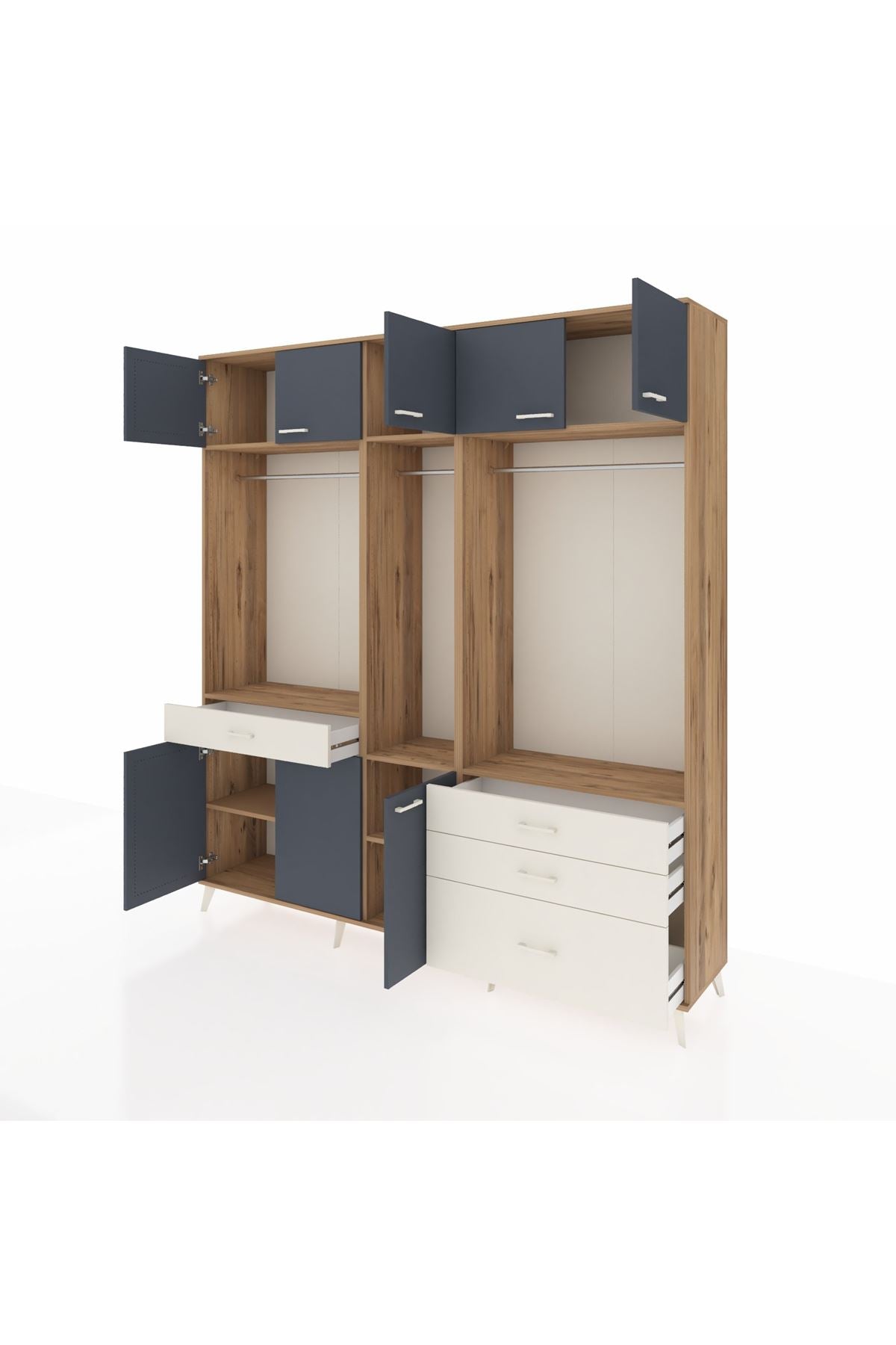 Hyperion Dolap 8 Raflı 4 Çekmeceli 3 Askılı 220x44x243 Çam-Antrasit/Aytaşı