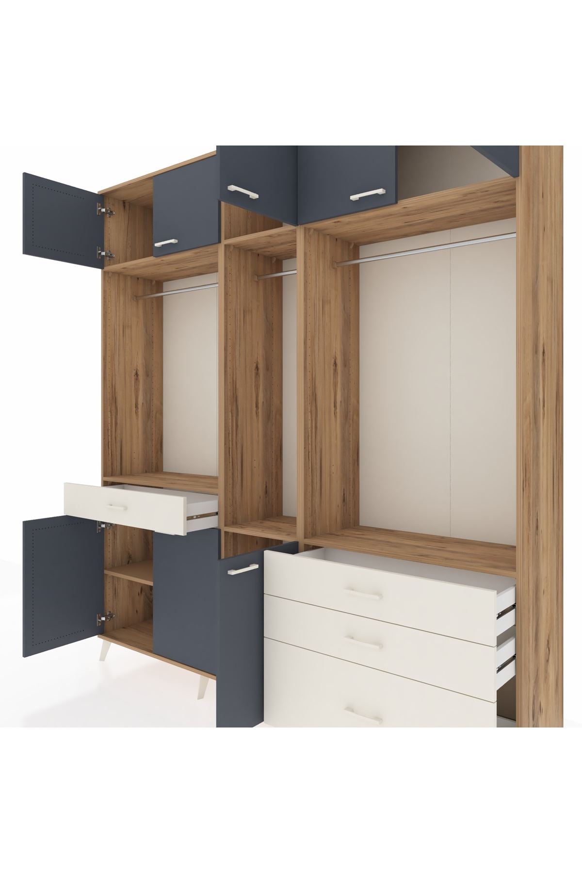 Hyperion Dolap 8 Raflı 4 Çekmeceli 3 Askılı 220x44x243 Çam-Antrasit/Aytaşı