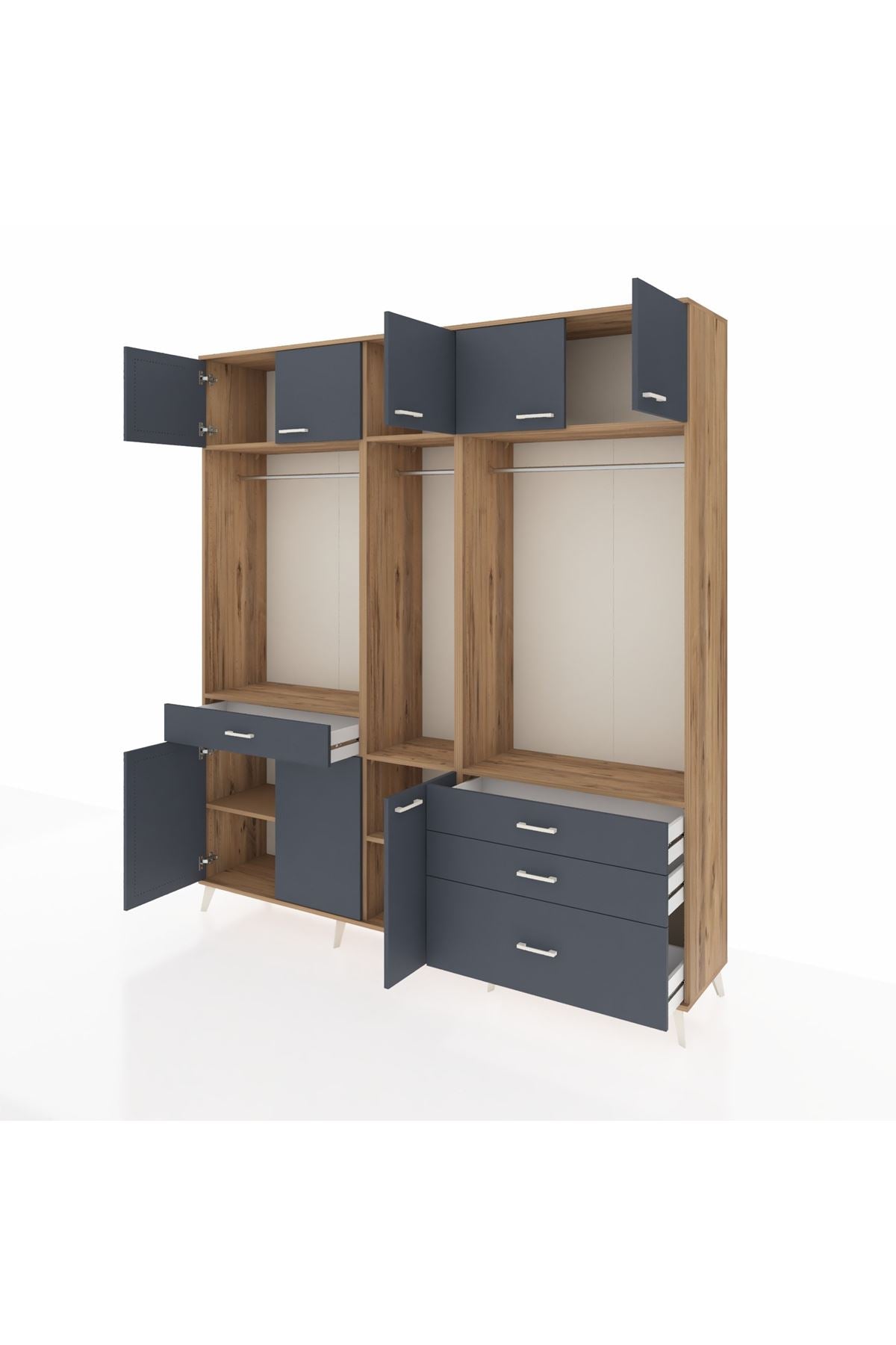 Hyperion Dolap 8 Raflı 4 Çekmeceli 3 Askılı 220x44x243 Çam-Antrasit/Antrasit