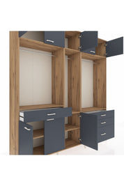 Hyperion Dolap 8 Raflı 4 Çekmeceli 3 Askılı 220x44x243 Çam-Antrasit/Antrasit