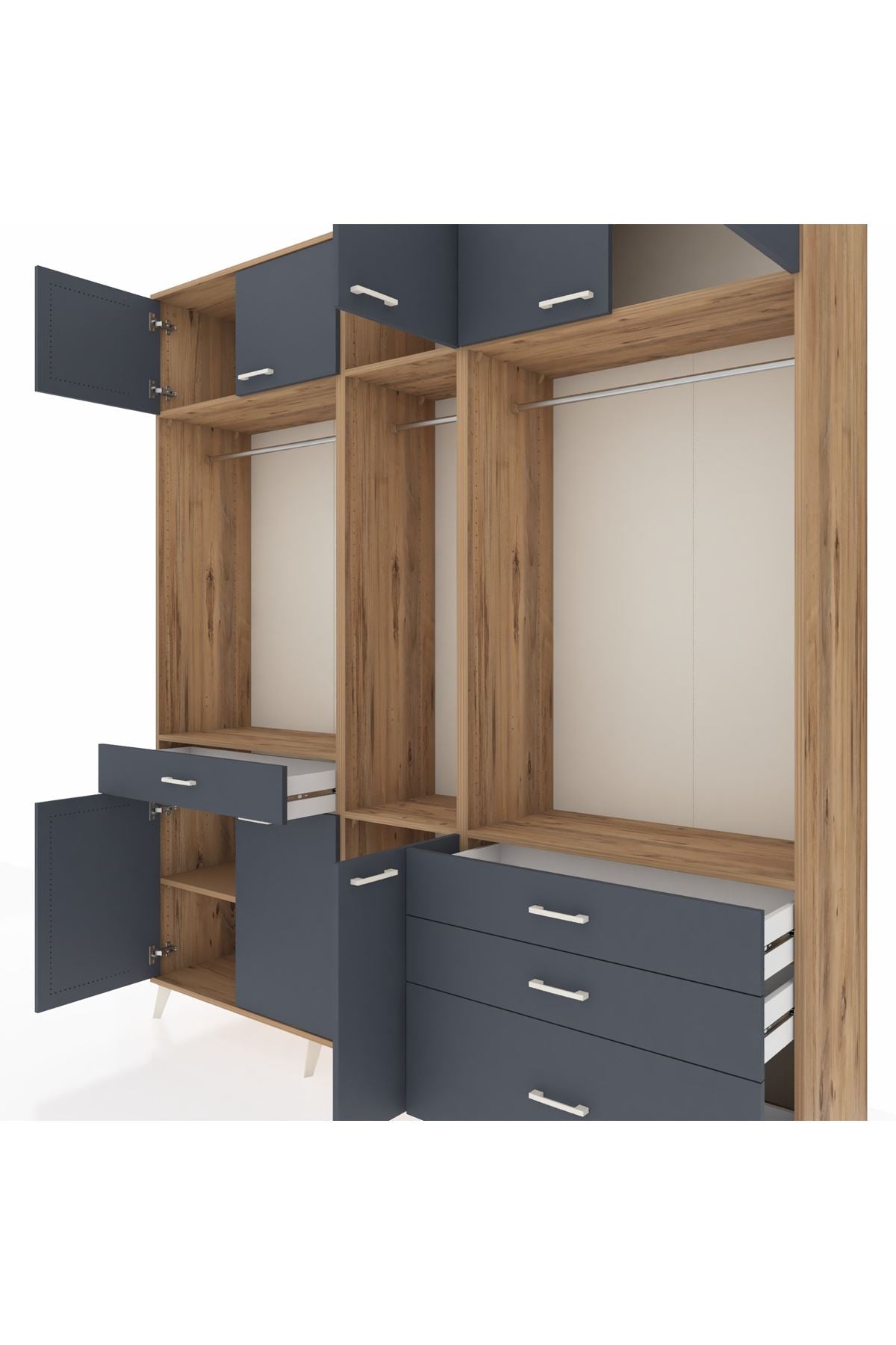 Hyperion Dolap 8 Raflı 4 Çekmeceli 3 Askılı 220x44x243 Çam-Antrasit/Antrasit