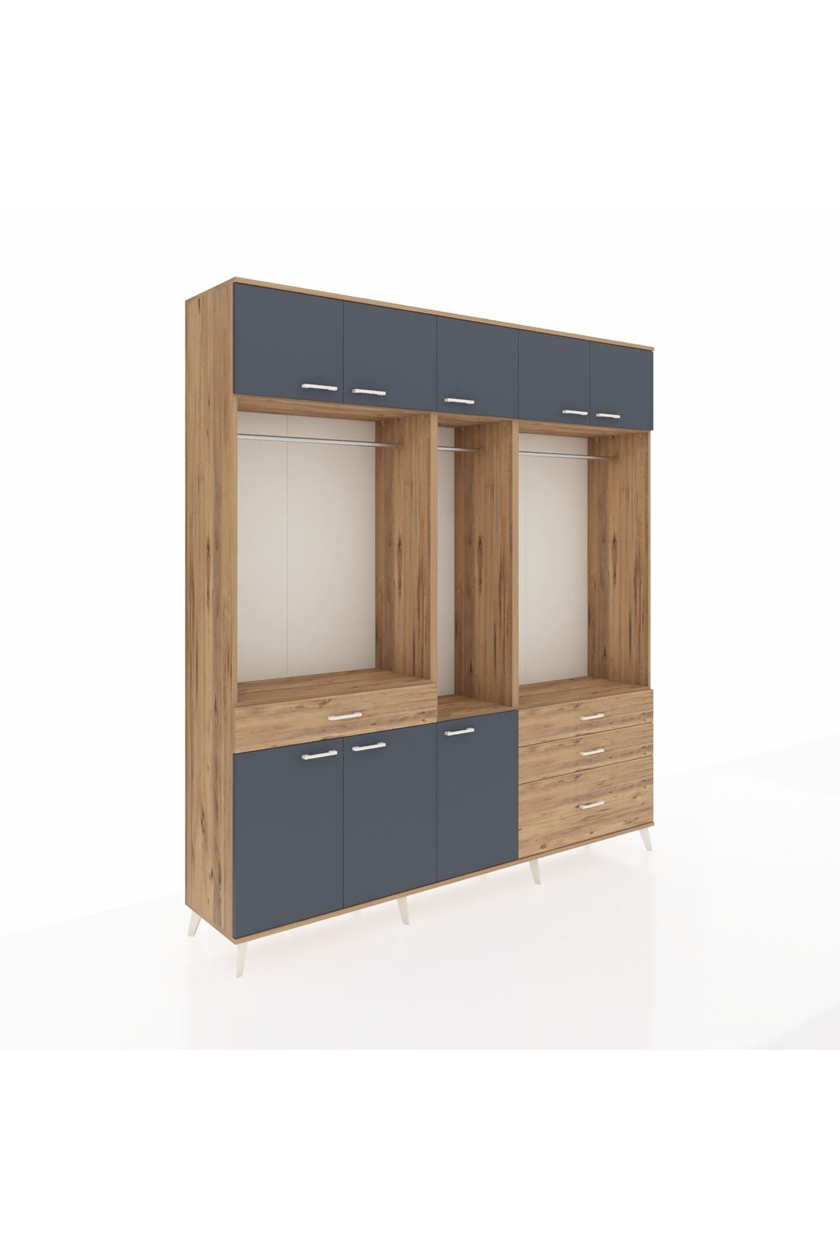 Hyperion Dolap 8 Raflı 4 Çekmeceli 3 Askılı 220x44x243 Çam-Antrasit/Çam