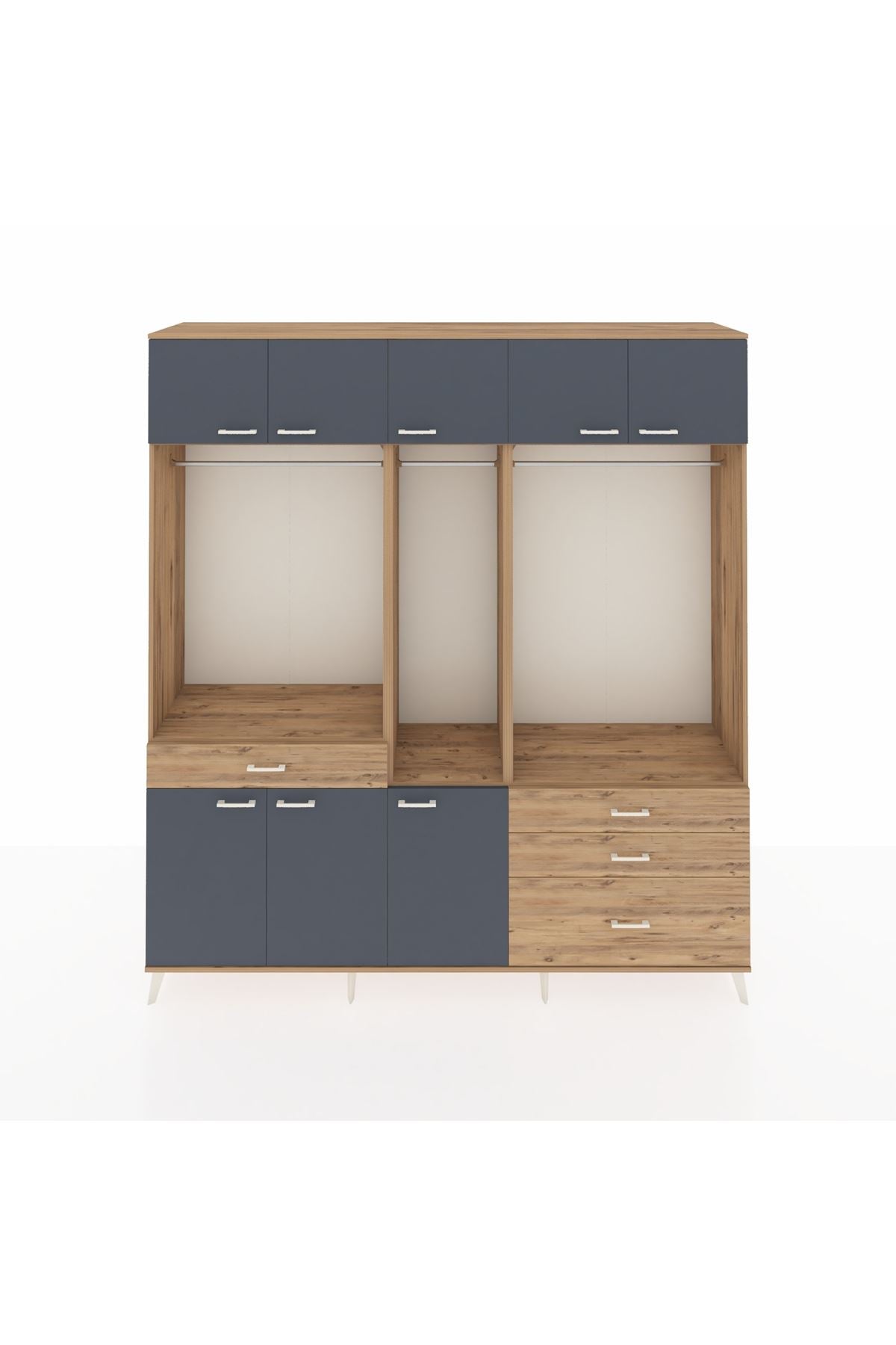 Hyperion Dolap 8 Raflı 4 Çekmeceli 3 Askılı 220x44x243 Çam-Antrasit/Çam