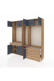 Hyperion Dolap 8 Raflı 4 Çekmeceli 3 Askılı 220x44x243 Çam-Antrasit/Çam