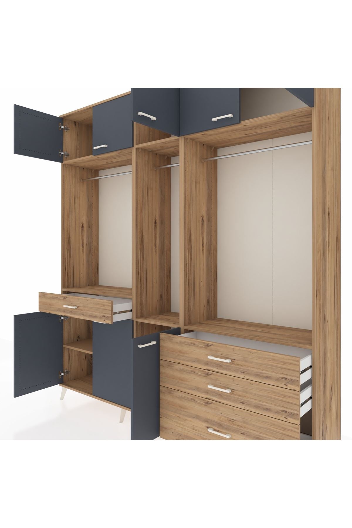 Hyperion Dolap 8 Raflı 4 Çekmeceli 3 Askılı 220x44x243 Çam-Antrasit/Çam