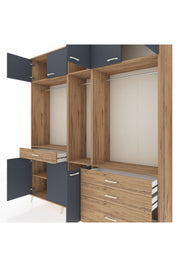 Hyperion Dolap 8 Raflı 4 Çekmeceli 3 Askılı 220x44x243 Çam-Antrasit/Çam