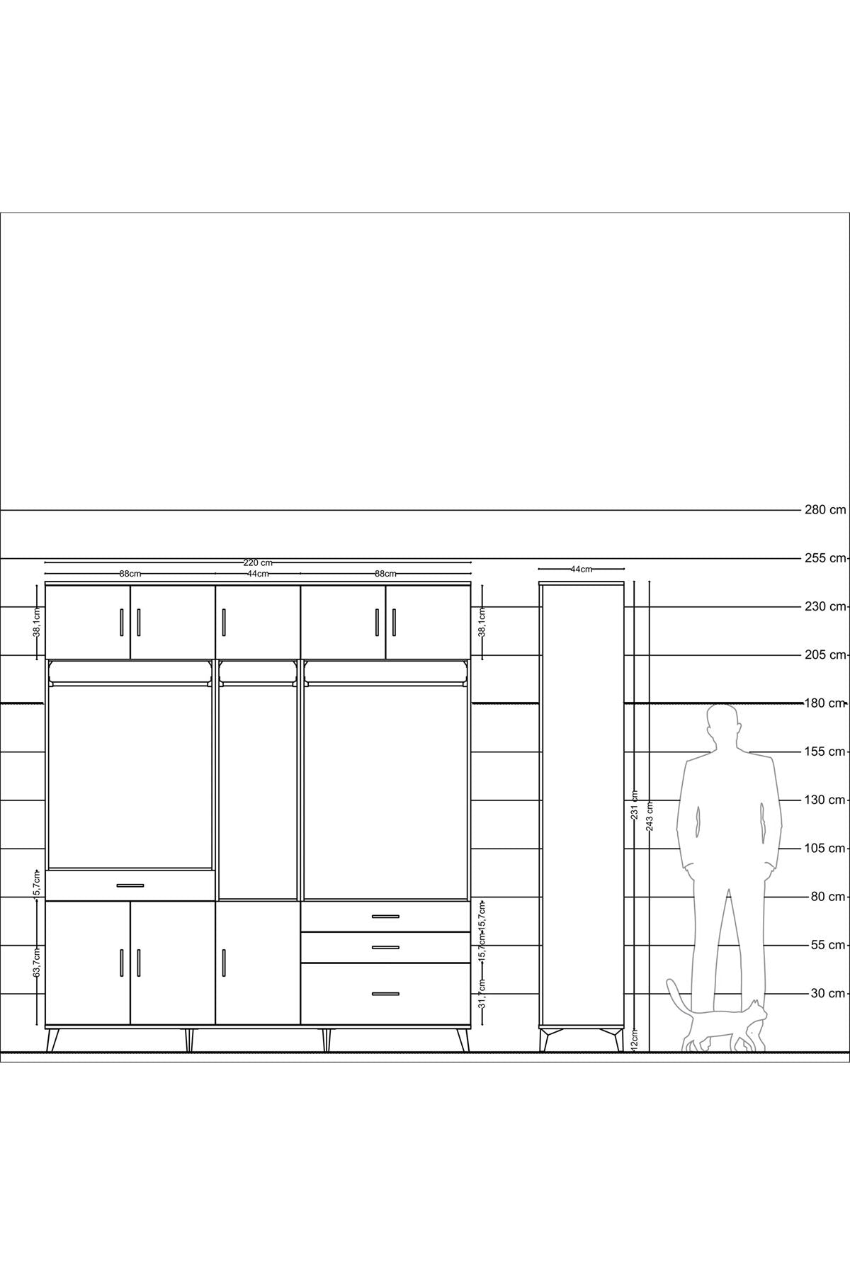 Hyperion Dolap 8 Raflı 4 Çekmeceli 3 Askılı 220x44x243 - S553M033V27B