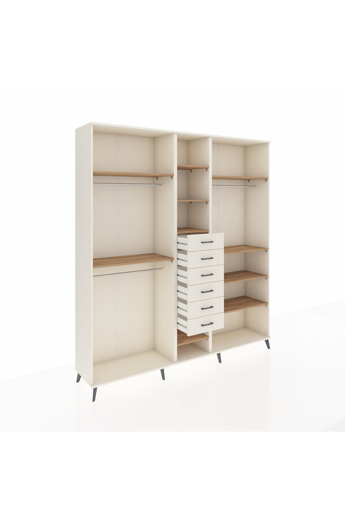 Hyperion Dolap 10 Raflı 6 Çekmeceli 3 Askılı 220x44x243 Aytaşı-Çam/Aytaşı