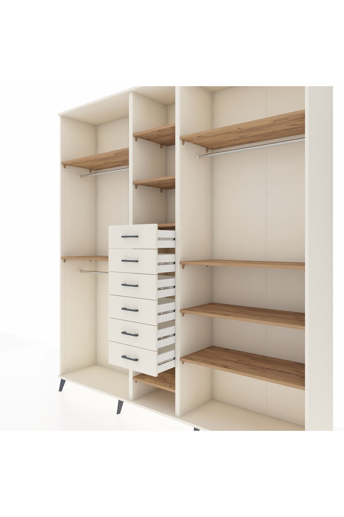 Hyperion Dolap 10 Raflı 6 Çekmeceli 3 Askılı 220x44x243 Aytaşı-Çam/Aytaşı