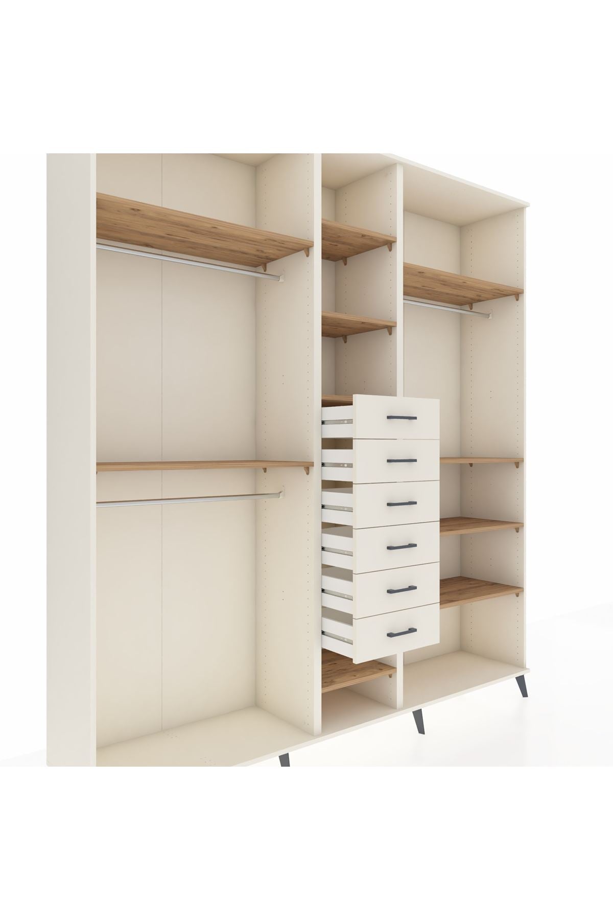 Hyperion Dolap 10 Raflı 6 Çekmeceli 3 Askılı 220x44x243 Aytaşı-Çam/Aytaşı