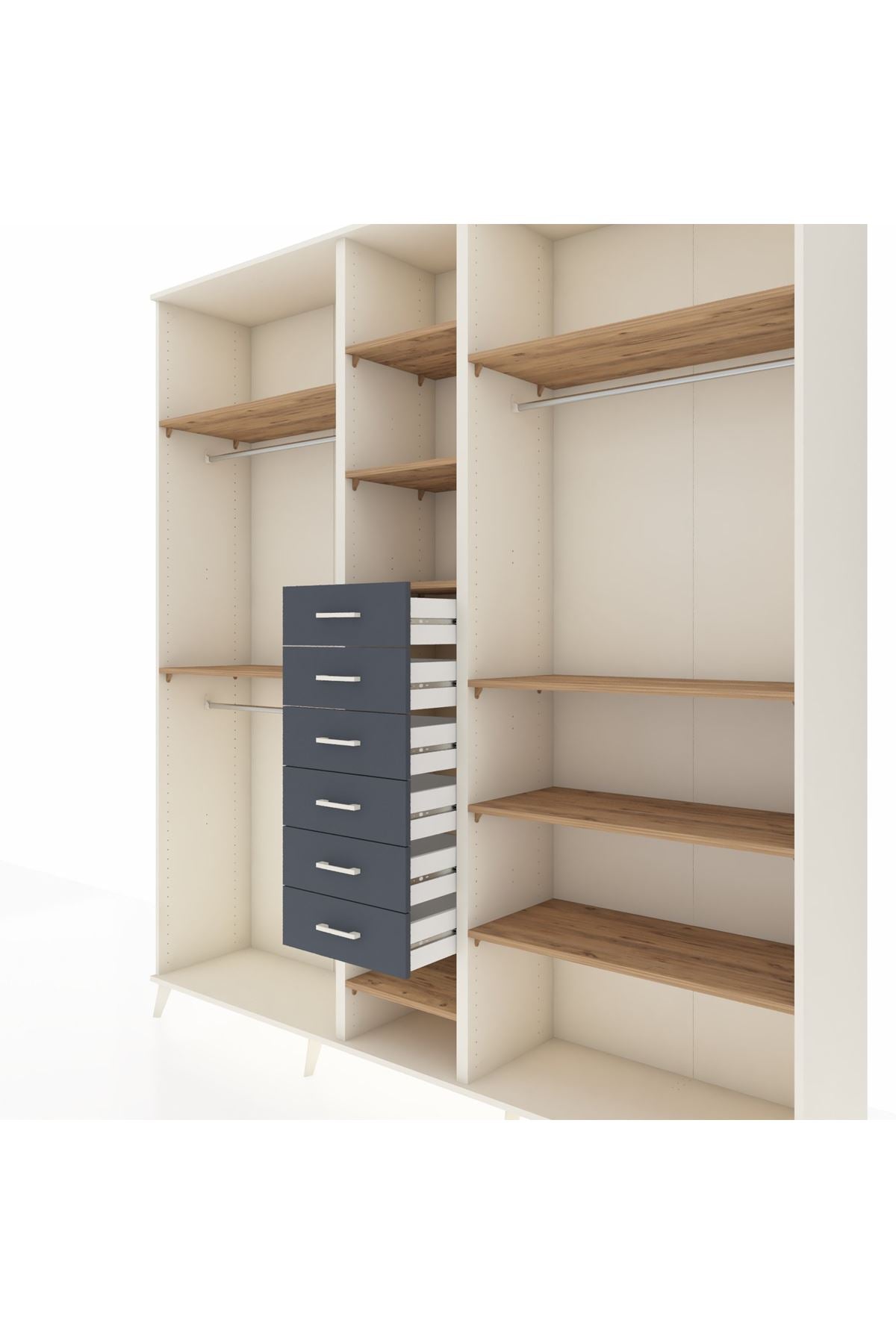 Hyperion Dolap 10 Raflı 6 Çekmeceli 3 Askılı 220x44x243 Aytaşı-Çam/Antrasit