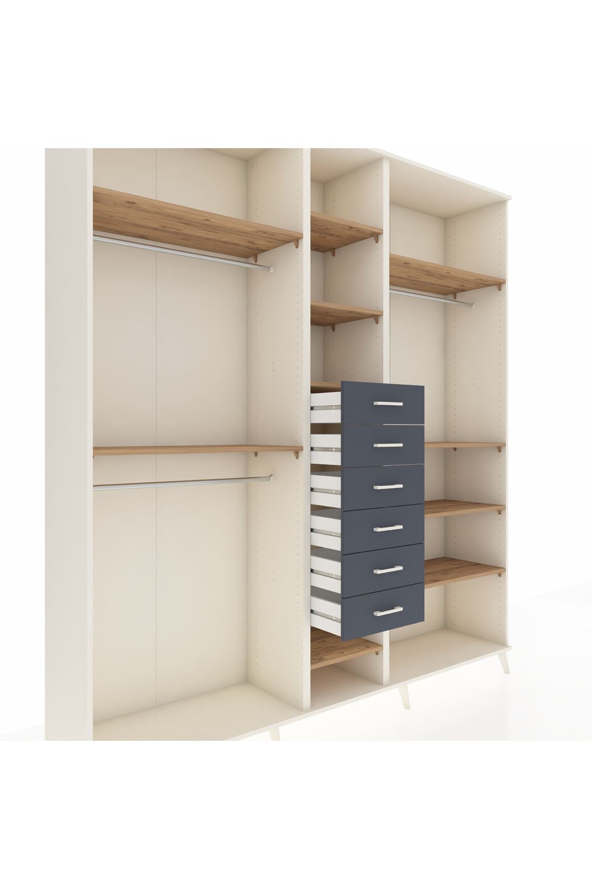 Hyperion Dolap 10 Raflı 6 Çekmeceli 3 Askılı 220x44x243 Aytaşı-Çam/Antrasit