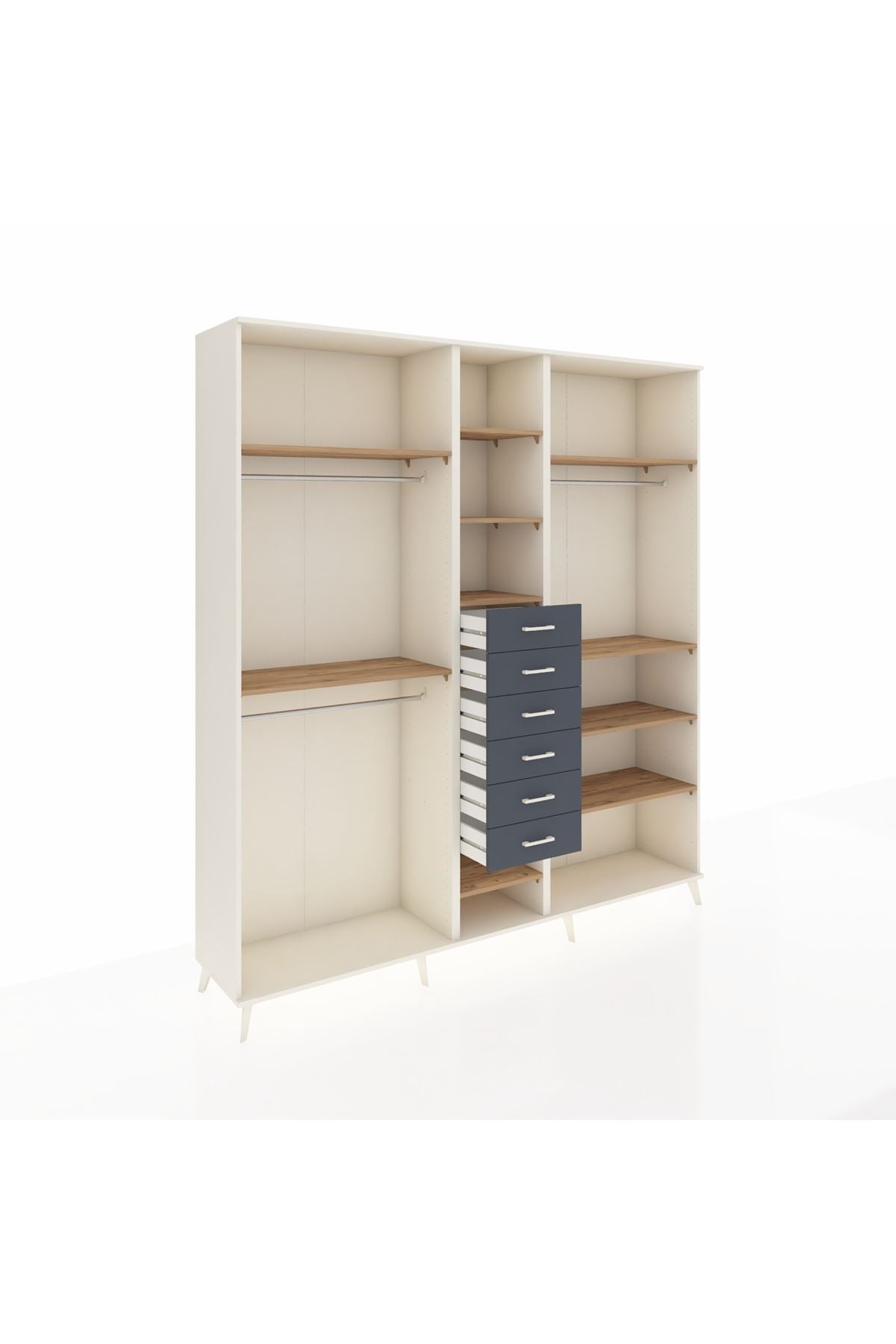 Hyperion Dolap 10 Raflı 6 Çekmeceli 3 Askılı 220x44x243 Aytaşı-Çam/Antrasit