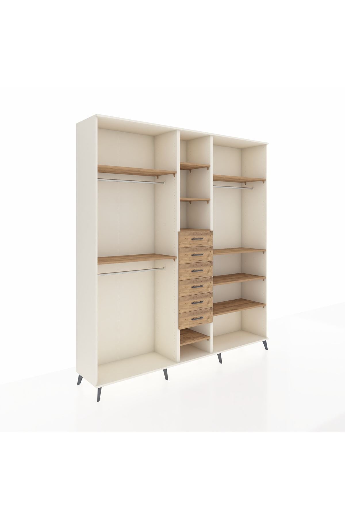 Hyperion Dolap 10 Raflı 6 Çekmeceli 3 Askılı 220x44x243 Aytaşı-Çam/Çam