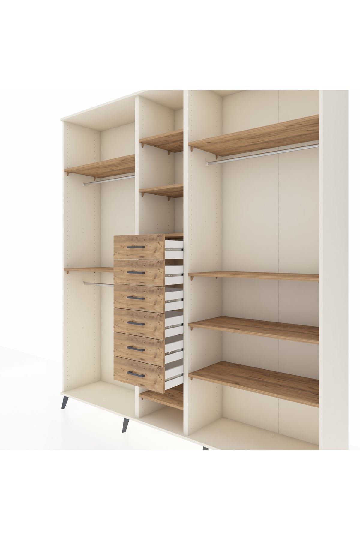 Hyperion Dolap 10 Raflı 6 Çekmeceli 3 Askılı 220x44x243 Aytaşı-Çam/Çam