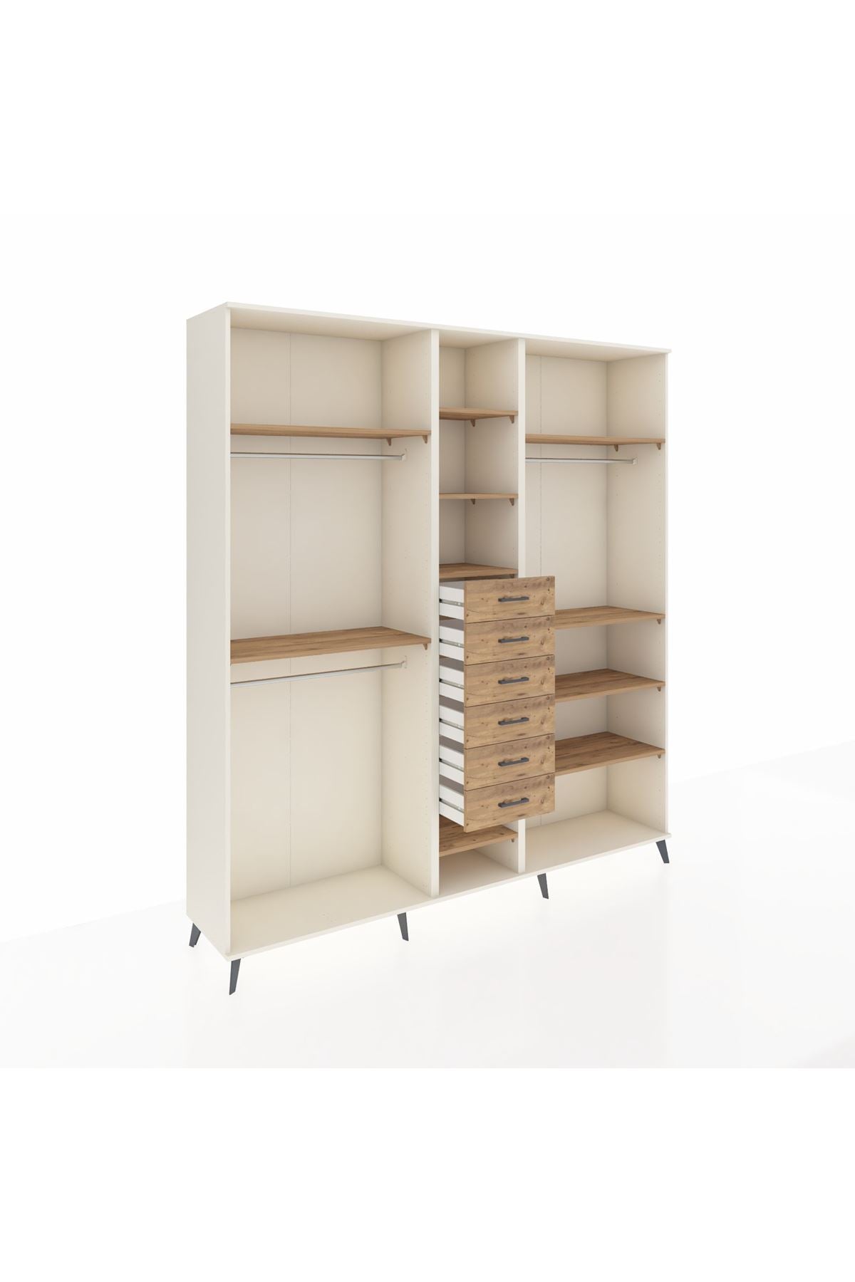 Hyperion Dolap 10 Raflı 6 Çekmeceli 3 Askılı 220x44x243 Aytaşı-Çam/Çam