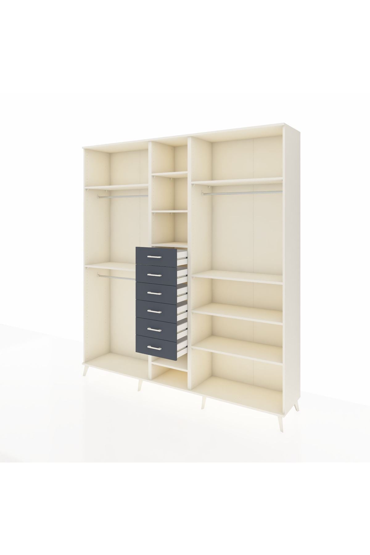 Hyperion Dolap 10 Raflı 6 Çekmeceli 3 Askılı 220x44x243 Aytaşı-Aytaşı/Antrasit