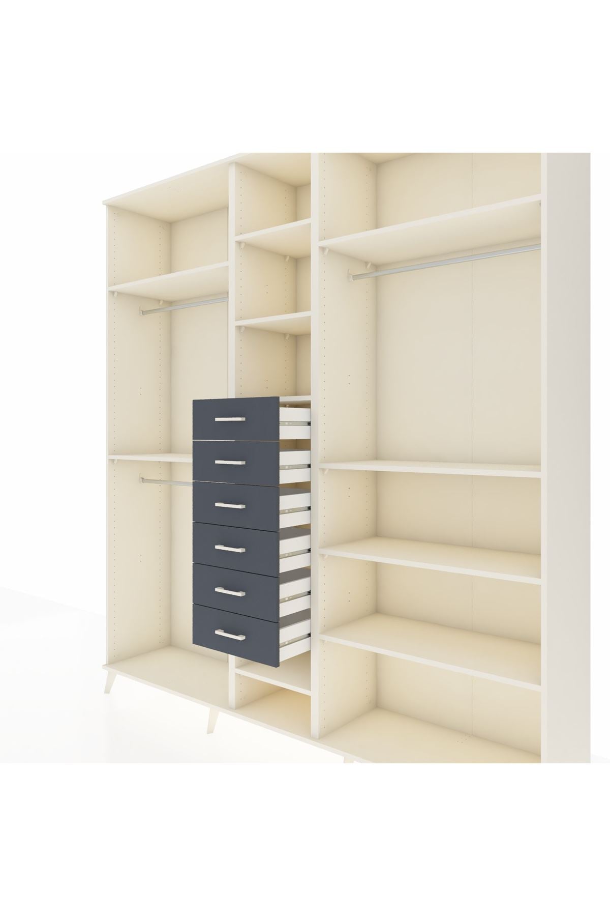 Hyperion Dolap 10 Raflı 6 Çekmeceli 3 Askılı 220x44x243 Aytaşı-Aytaşı/Antrasit