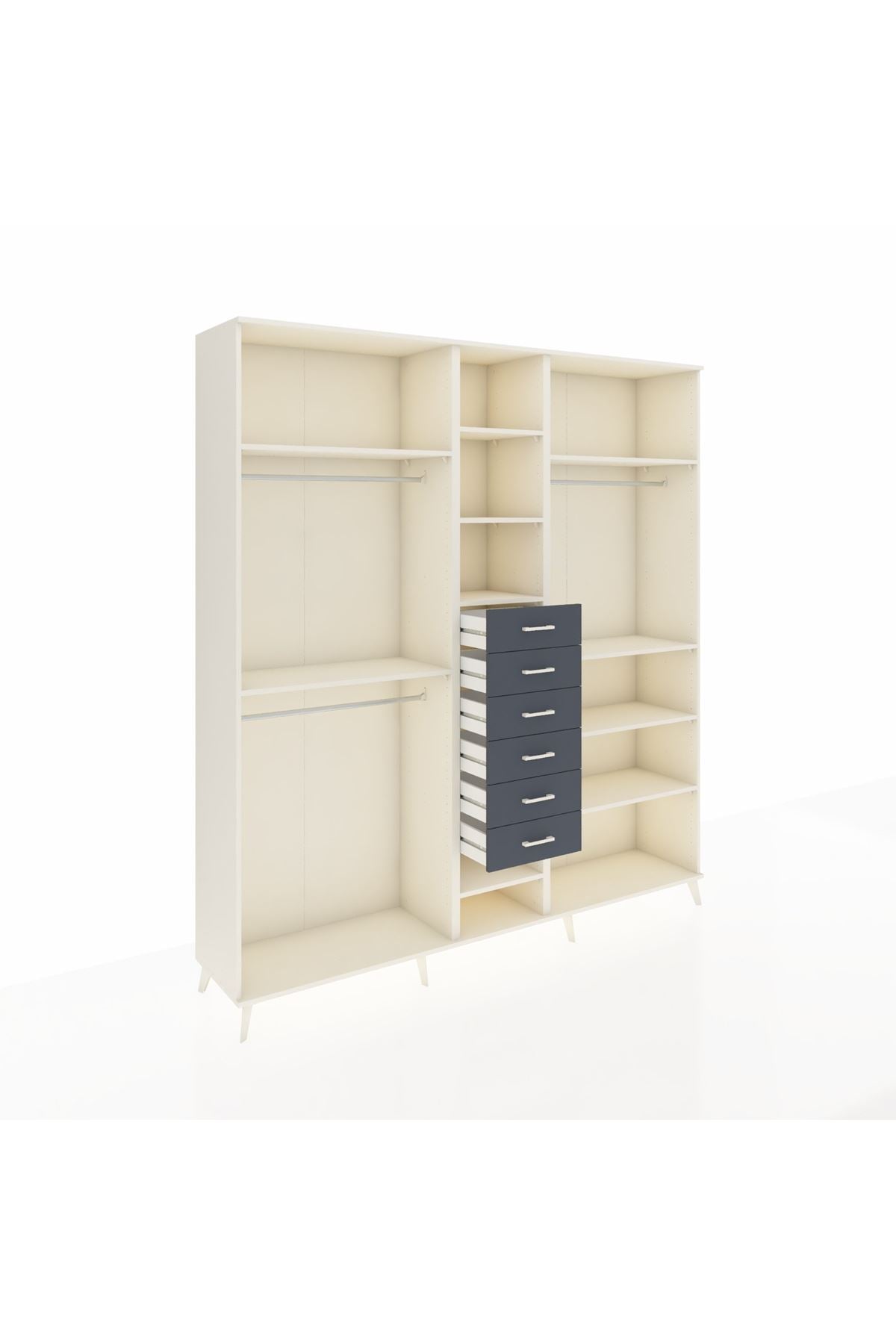 Hyperion Dolap 10 Raflı 6 Çekmeceli 3 Askılı 220x44x243 Aytaşı-Aytaşı/Antrasit