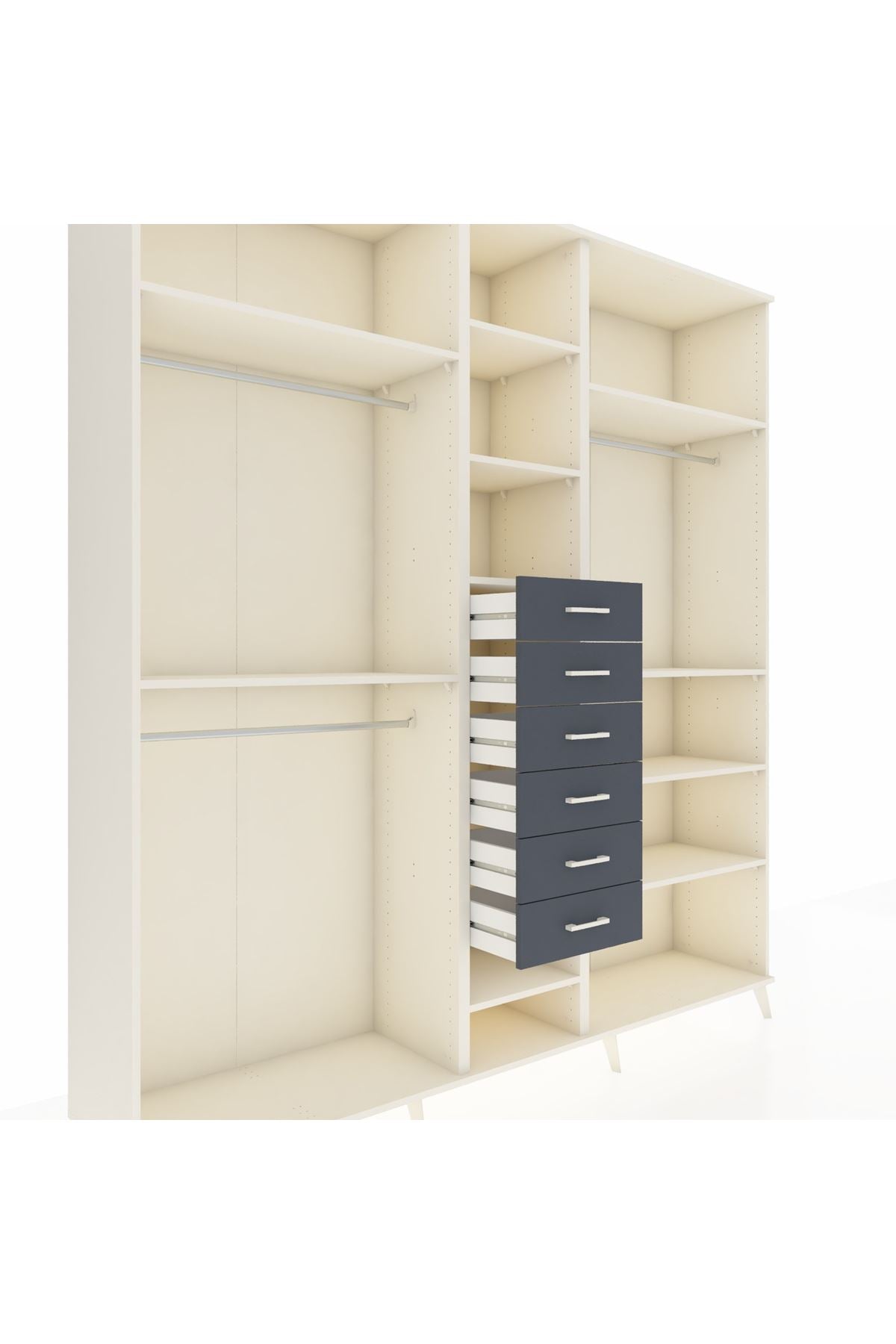 Hyperion Dolap 10 Raflı 6 Çekmeceli 3 Askılı 220x44x243 Aytaşı-Aytaşı/Antrasit