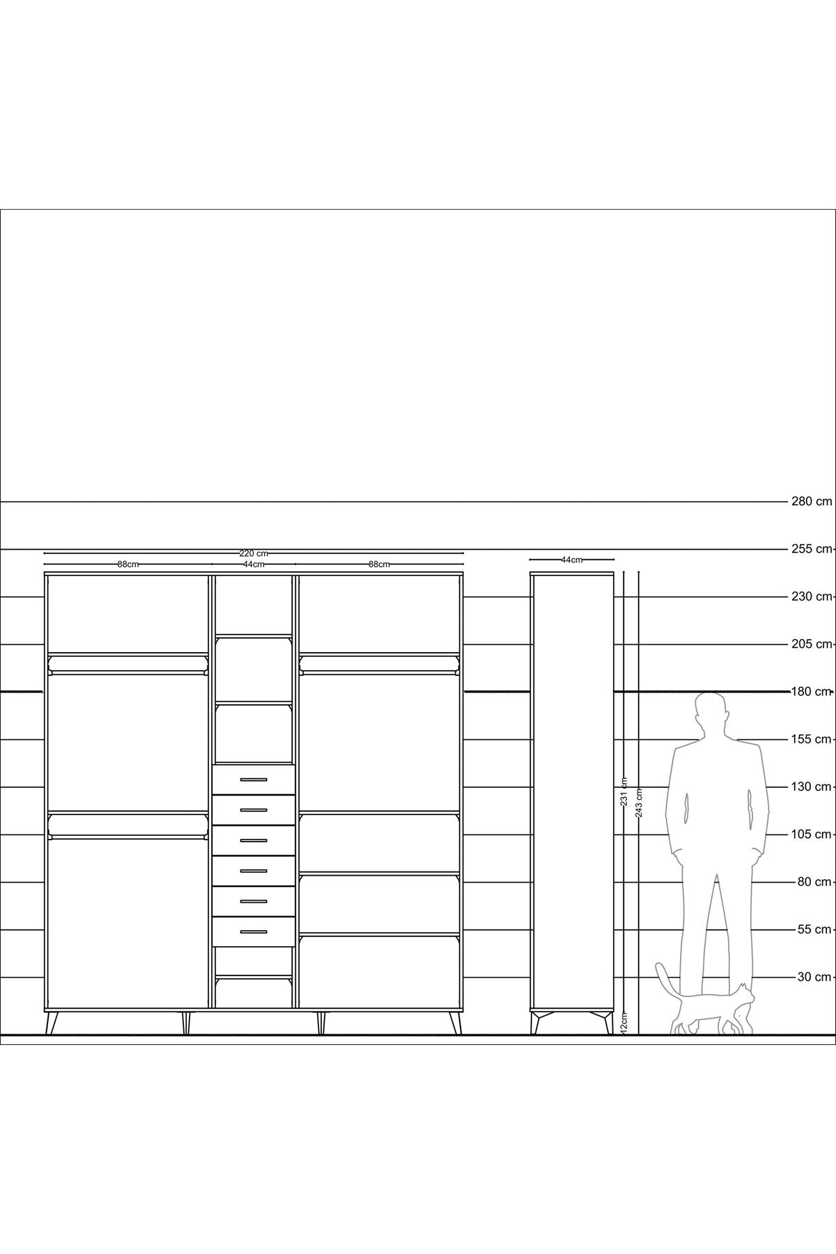 Hyperion Dolap 10 Raflı 6 Çekmeceli 3 Askılı 220x44x243 - S553M034V05B