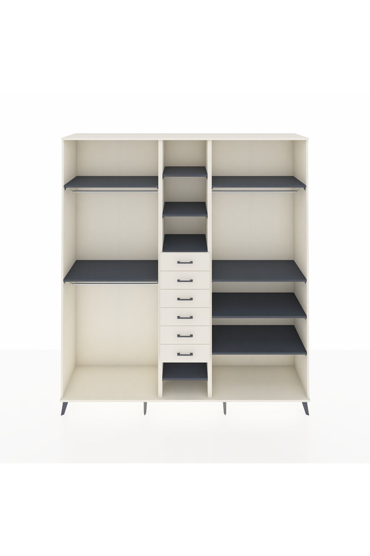 Hyperion Dolap 10 Raflı 6 Çekmeceli 3 Askılı 220x44x243 Aytaşı-Antrasit/Aytaşı