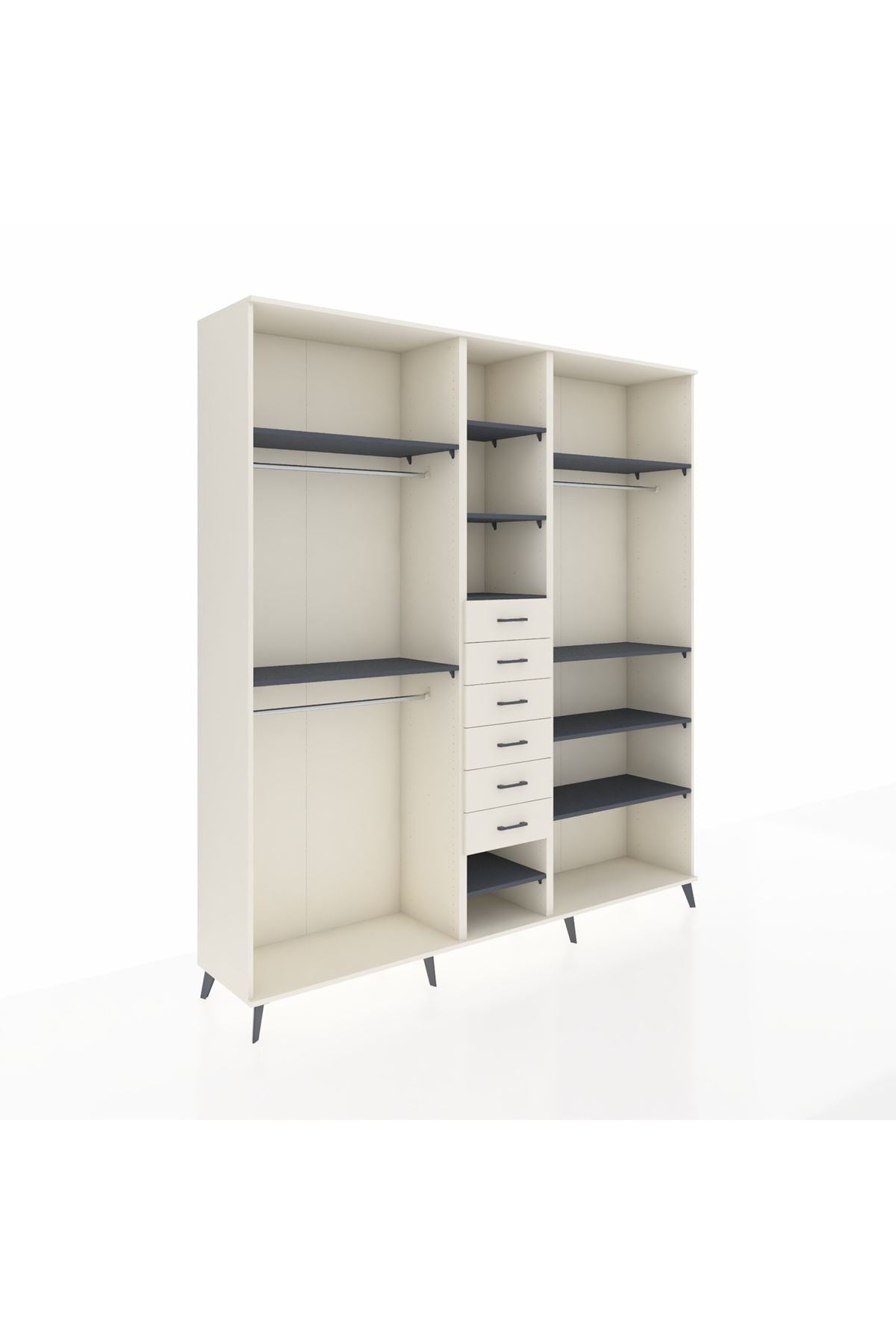 Hyperion Dolap 10 Raflı 6 Çekmeceli 3 Askılı 220x44x243 Aytaşı-Antrasit/Aytaşı