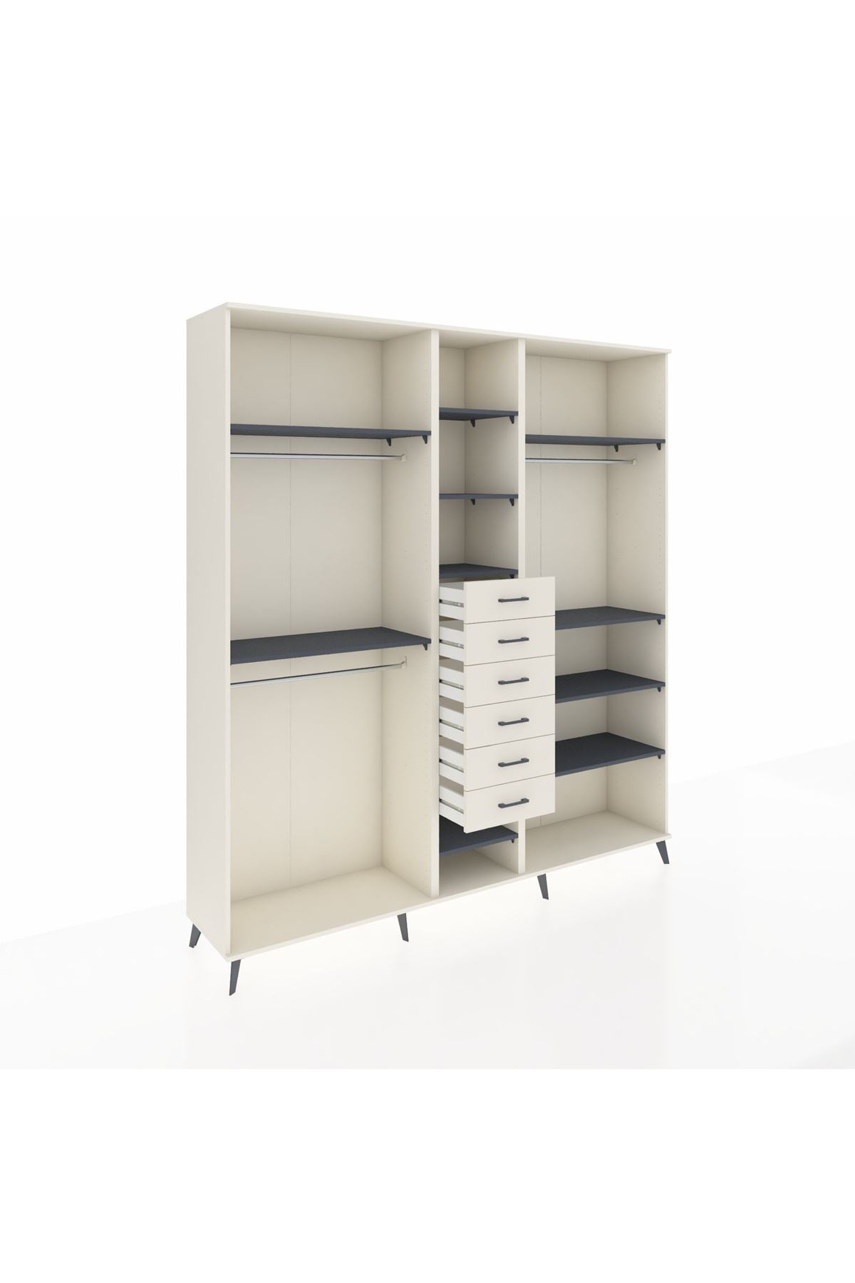 Hyperion Dolap 10 Raflı 6 Çekmeceli 3 Askılı 220x44x243 Aytaşı-Antrasit/Aytaşı