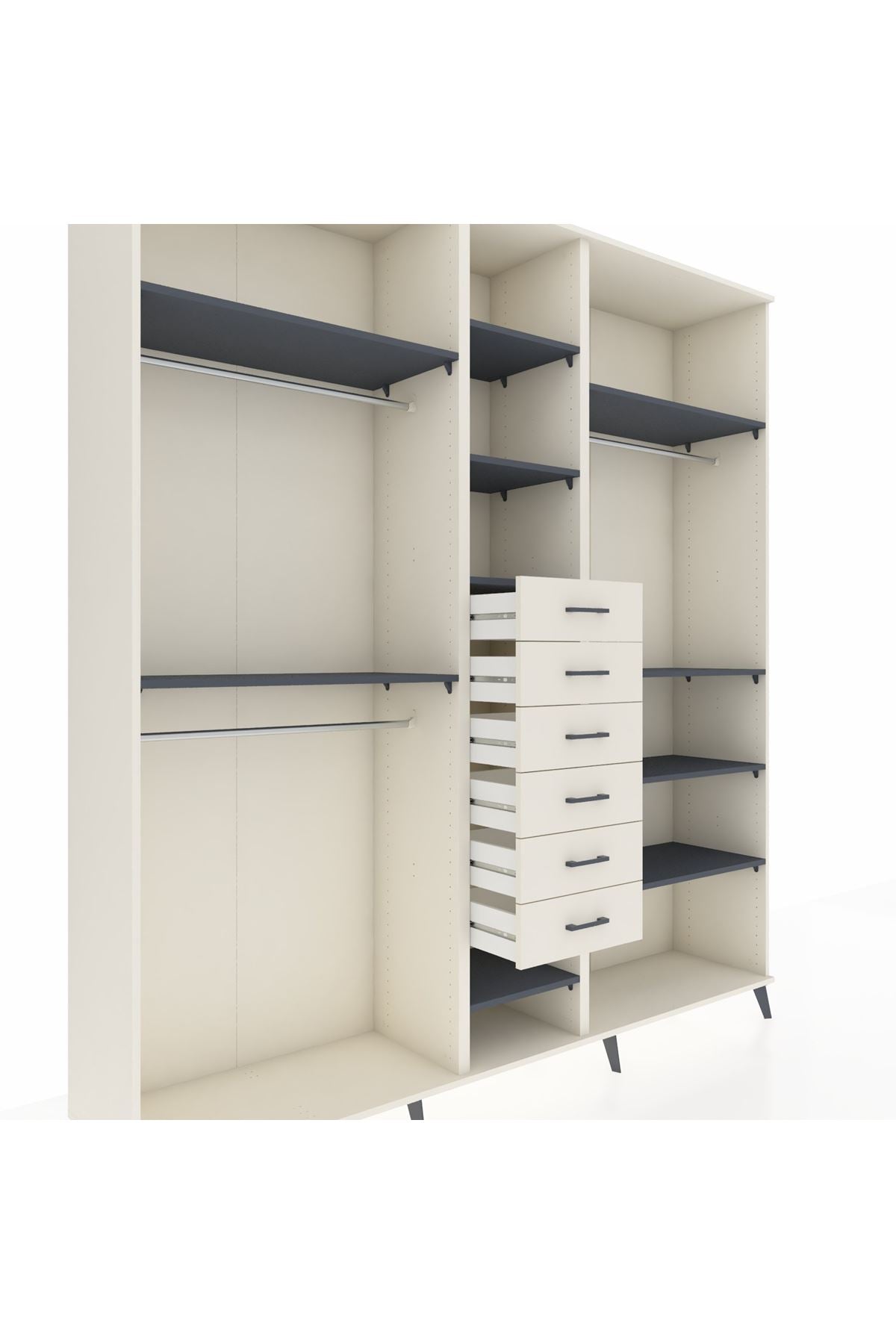 Hyperion Dolap 10 Raflı 6 Çekmeceli 3 Askılı 220x44x243 Aytaşı-Antrasit/Aytaşı