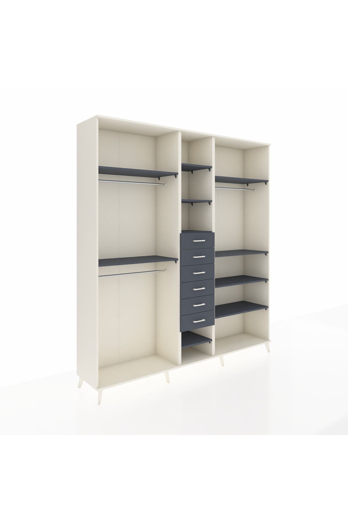 Hyperion Dolap 10 Raflı 6 Çekmeceli 3 Askılı 220x44x243 Aytaşı-Antrasit/Antrasit