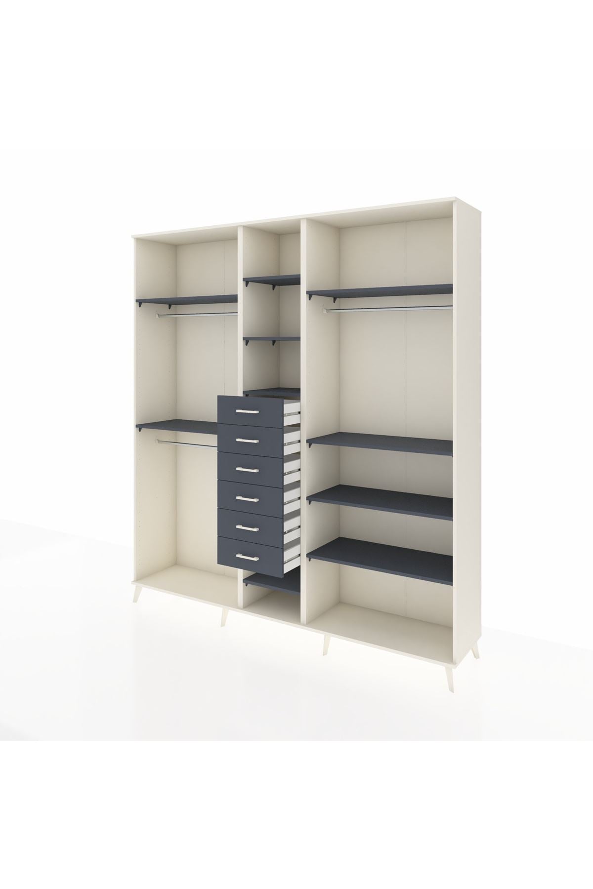 Hyperion Dolap 10 Raflı 6 Çekmeceli 3 Askılı 220x44x243 Aytaşı-Antrasit/Antrasit