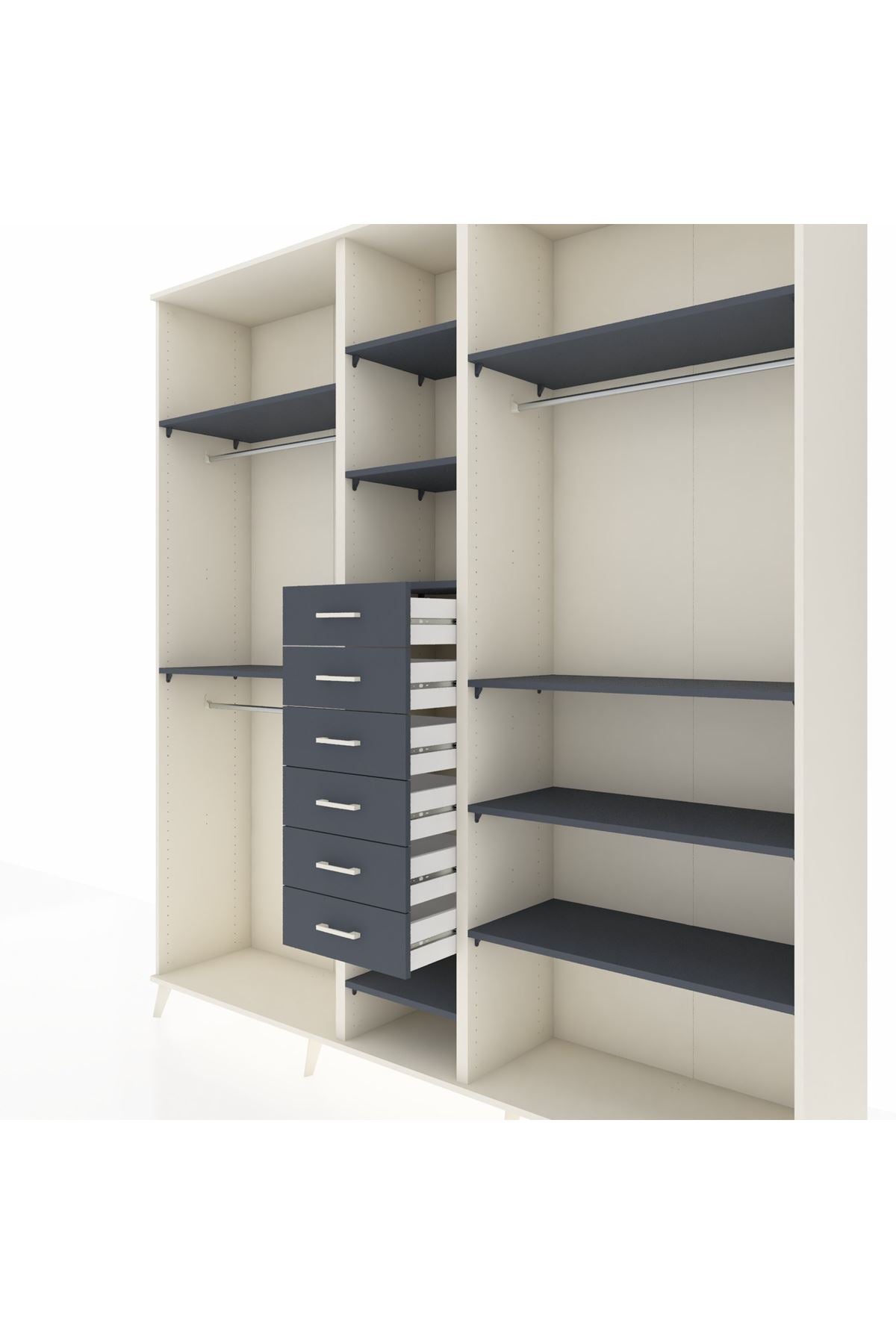 Hyperion Dolap 10 Raflı 6 Çekmeceli 3 Askılı 220x44x243 Aytaşı-Antrasit/Antrasit