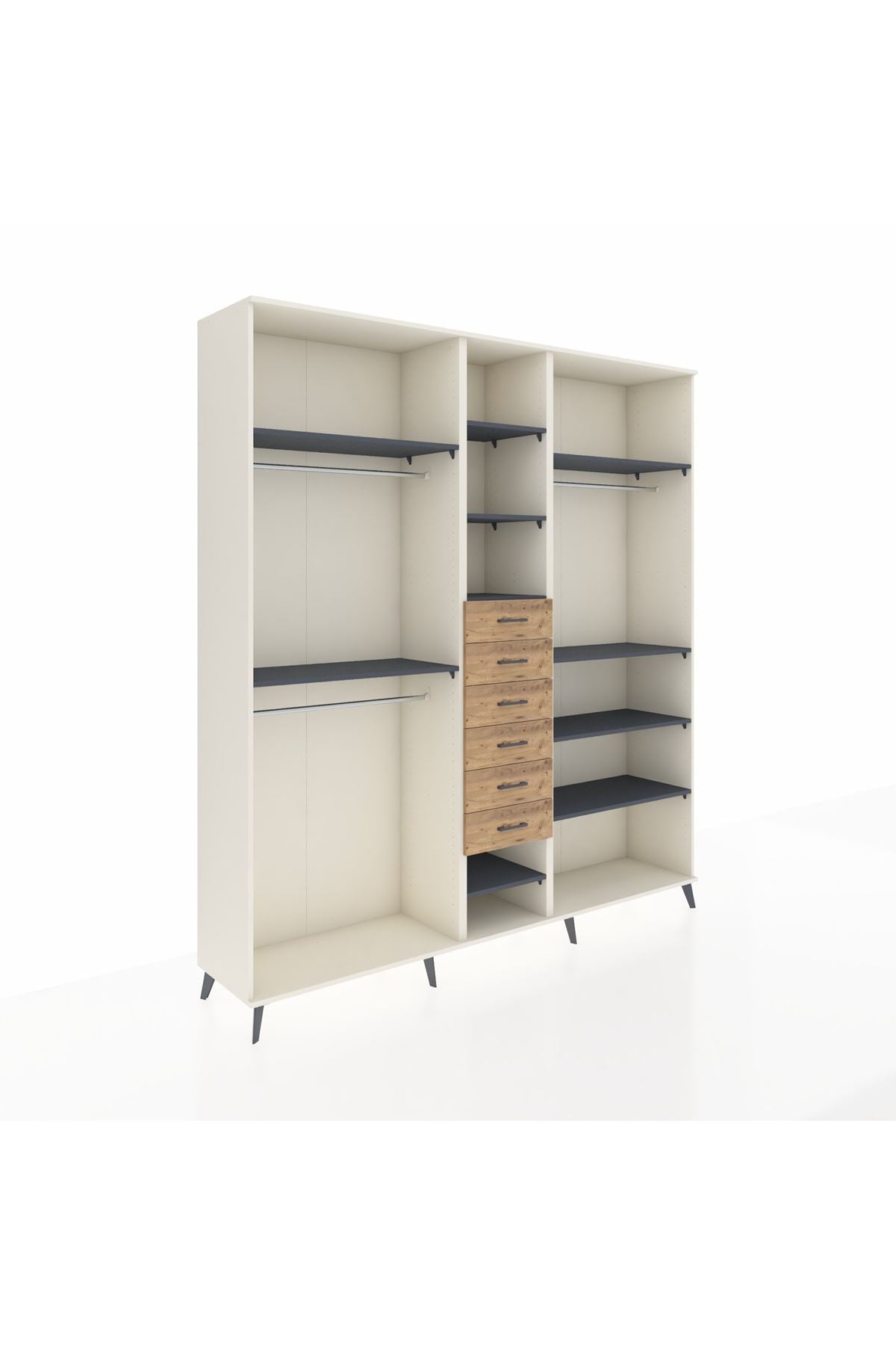 Hyperion Dolap 10 Raflı 6 Çekmeceli 3 Askılı 220x44x243 Aytaşı-Antrasit/Çam