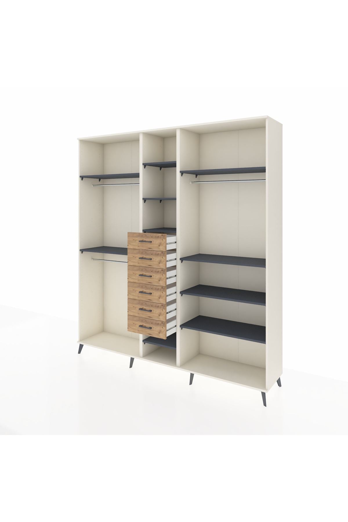 Hyperion Dolap 10 Raflı 6 Çekmeceli 3 Askılı 220x44x243 Aytaşı-Antrasit/Çam