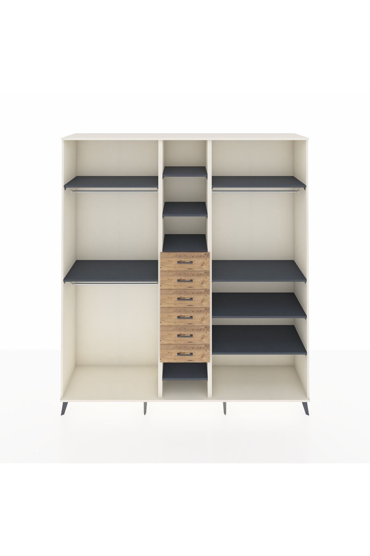 Hyperion Dolap 10 Raflı 6 Çekmeceli 3 Askılı 220x44x243 Aytaşı-Antrasit/Çam