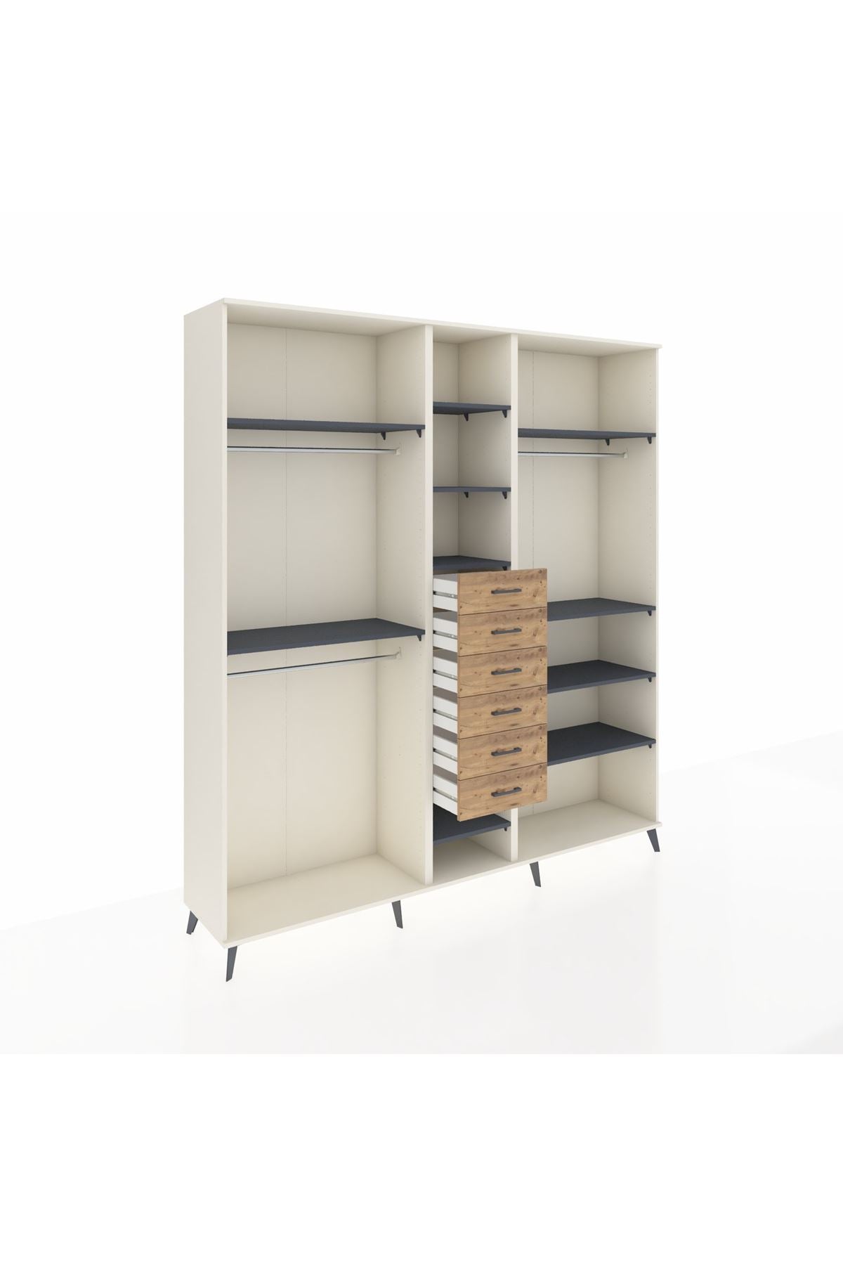 Hyperion Dolap 10 Raflı 6 Çekmeceli 3 Askılı 220x44x243 Aytaşı-Antrasit/Çam