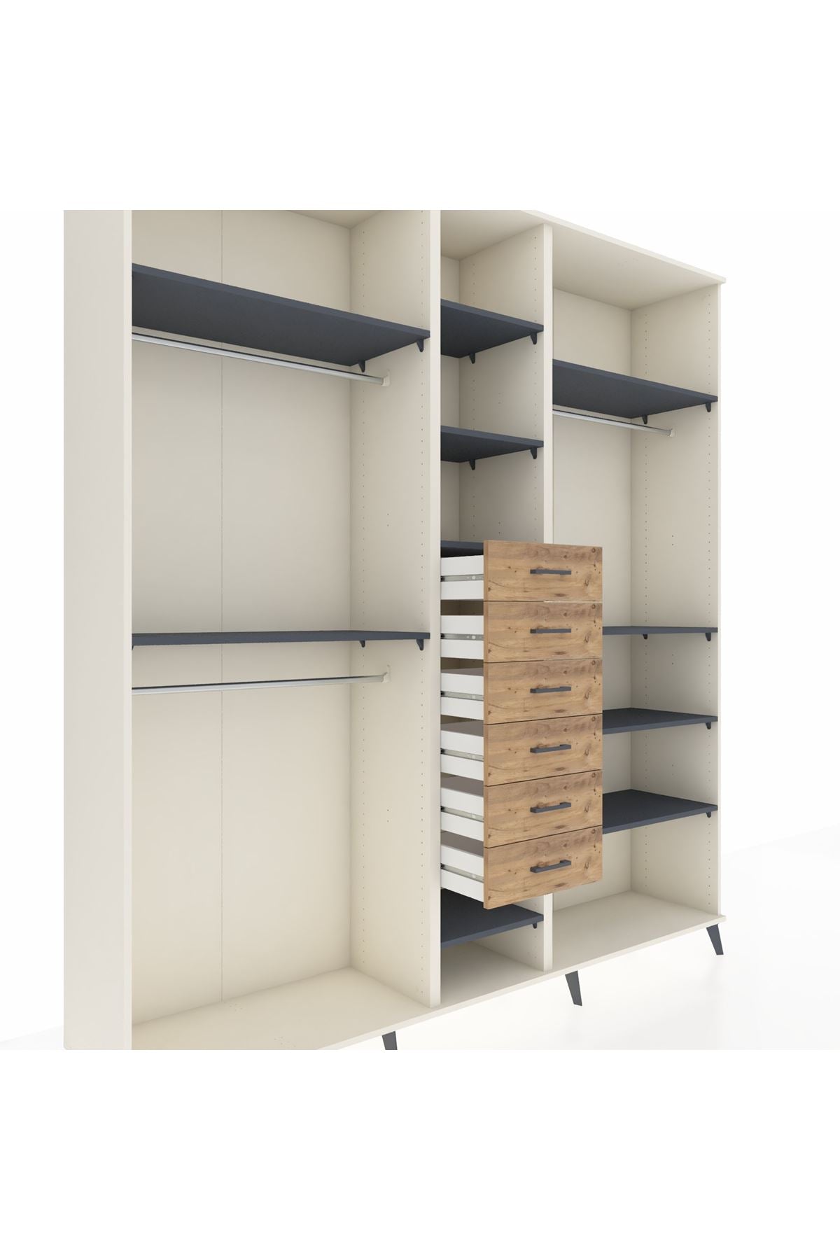 Hyperion Dolap 10 Raflı 6 Çekmeceli 3 Askılı 220x44x243 Aytaşı-Antrasit/Çam