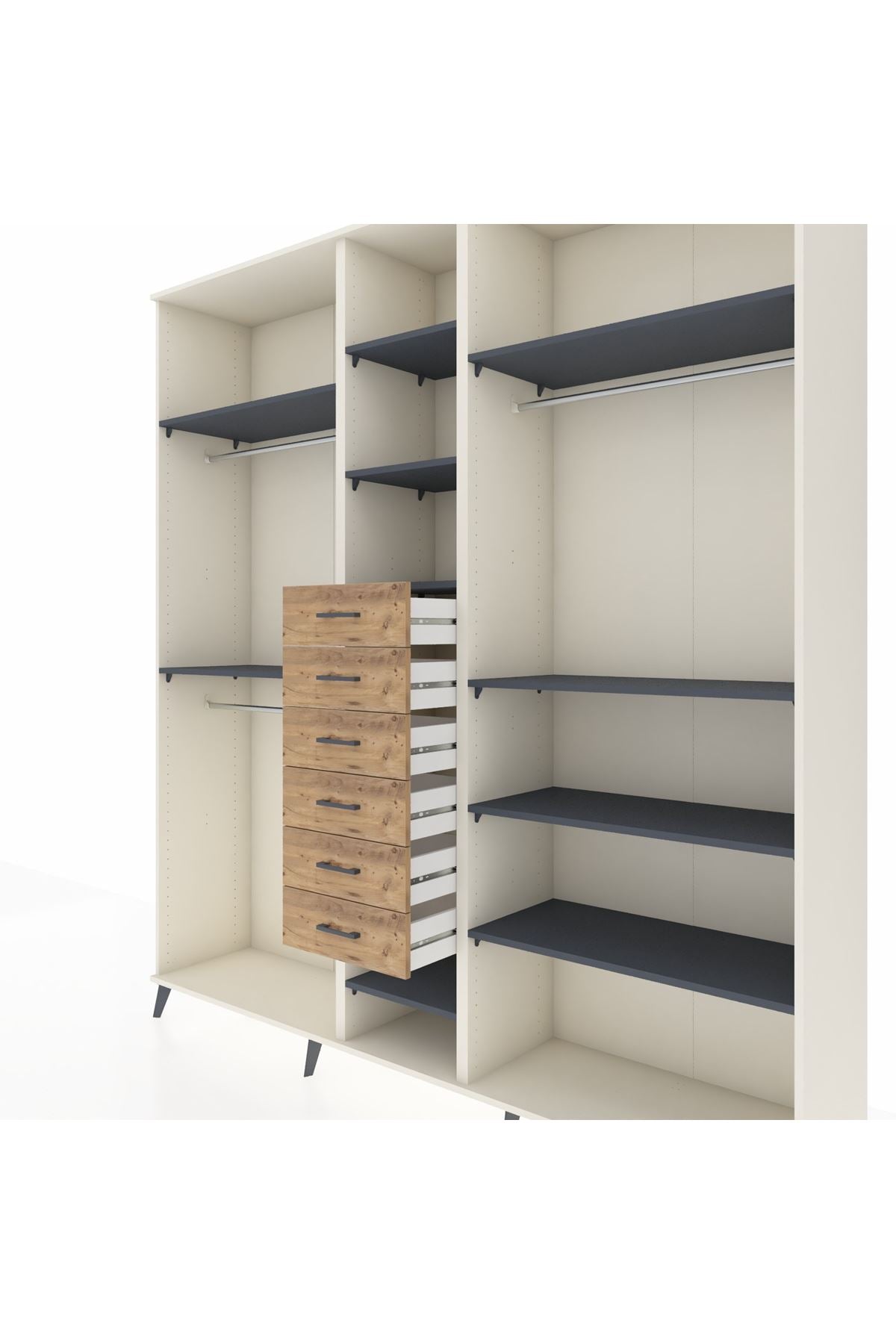 Hyperion Dolap 10 Raflı 6 Çekmeceli 3 Askılı 220x44x243 Aytaşı-Antrasit/Çam