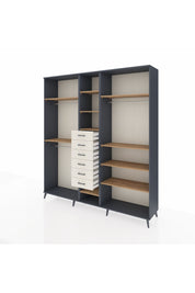 Hyperion Dolap 10 Raflı 6 Çekmeceli 3 Askılı 220x44x243 Antrasit-Çam/Aytaşı