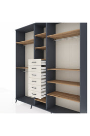 Hyperion Dolap 10 Raflı 6 Çekmeceli 3 Askılı 220x44x243 Antrasit-Çam/Aytaşı